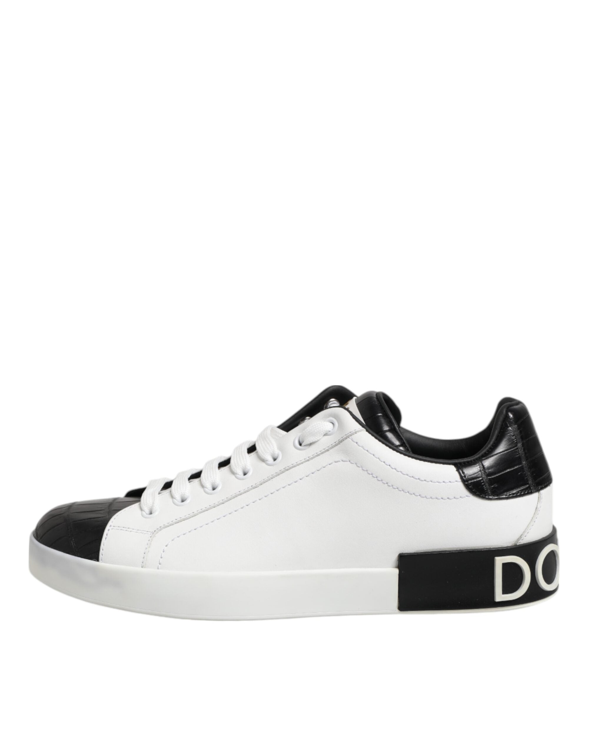 Dolce & Gabbana White Black Leather Portofino Sneaker Men's Shoes (Pre-Owned)