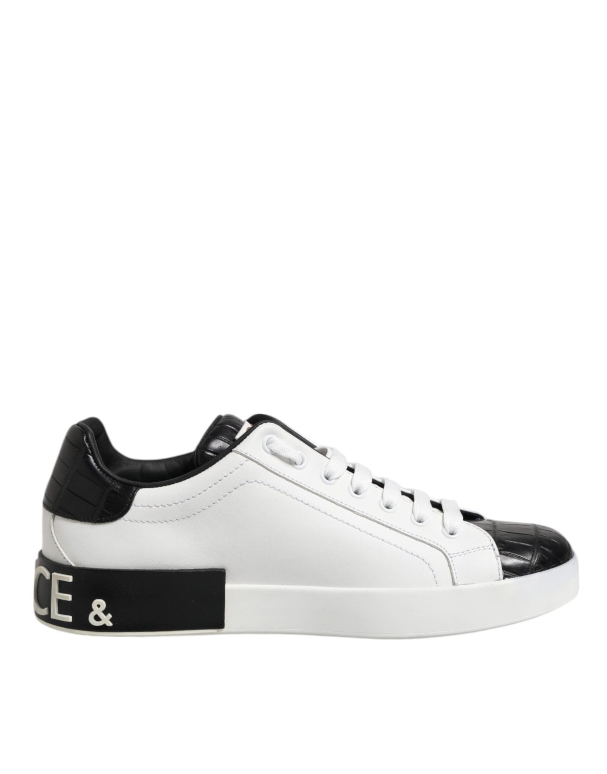 Dolce & Gabbana White Black Leather Portofino Sneaker Men's Shoes (Pre-Owned)