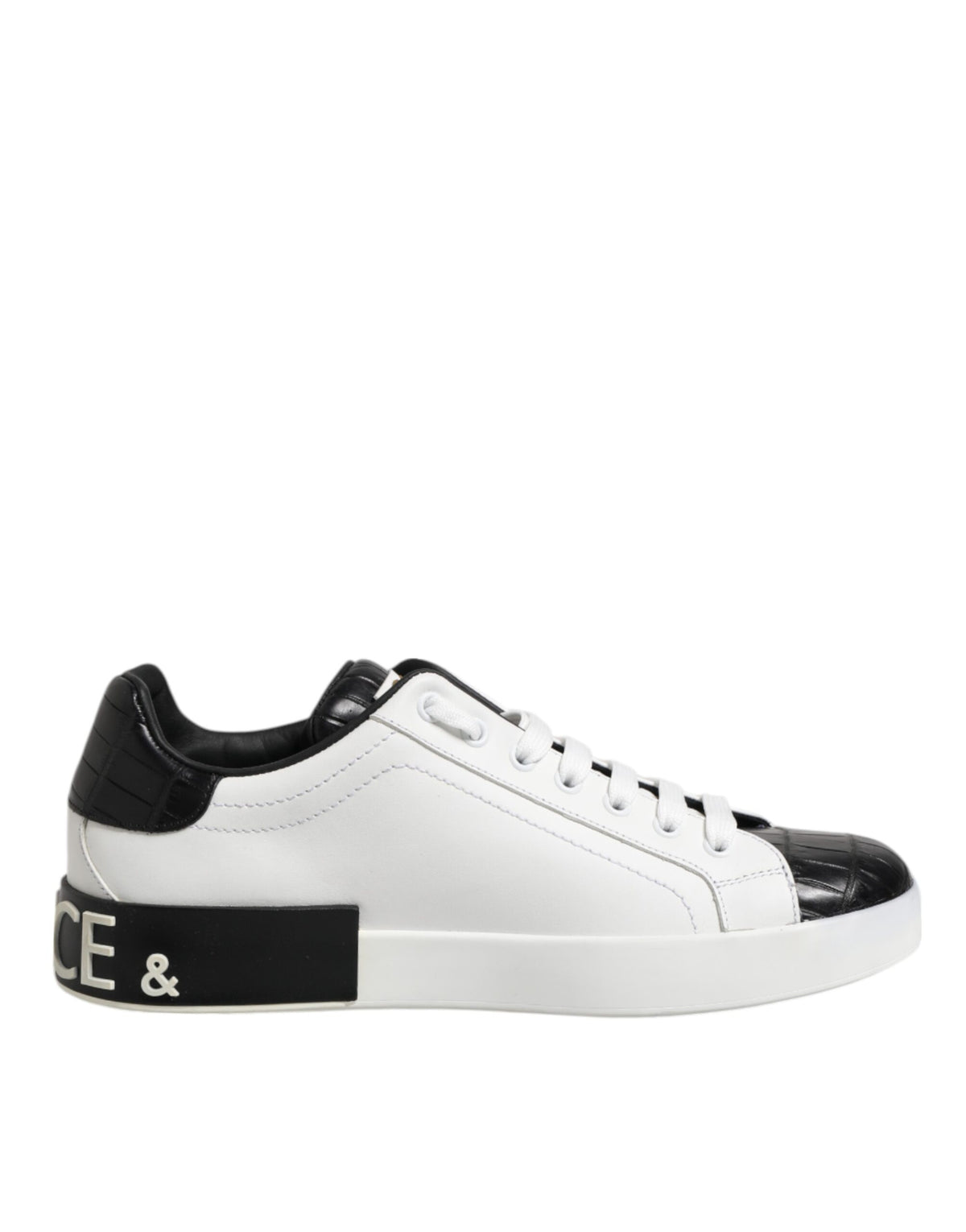 Dolce & Gabbana White Black Leather Portofino Sneaker Men's Shoes (Pre-Owned)