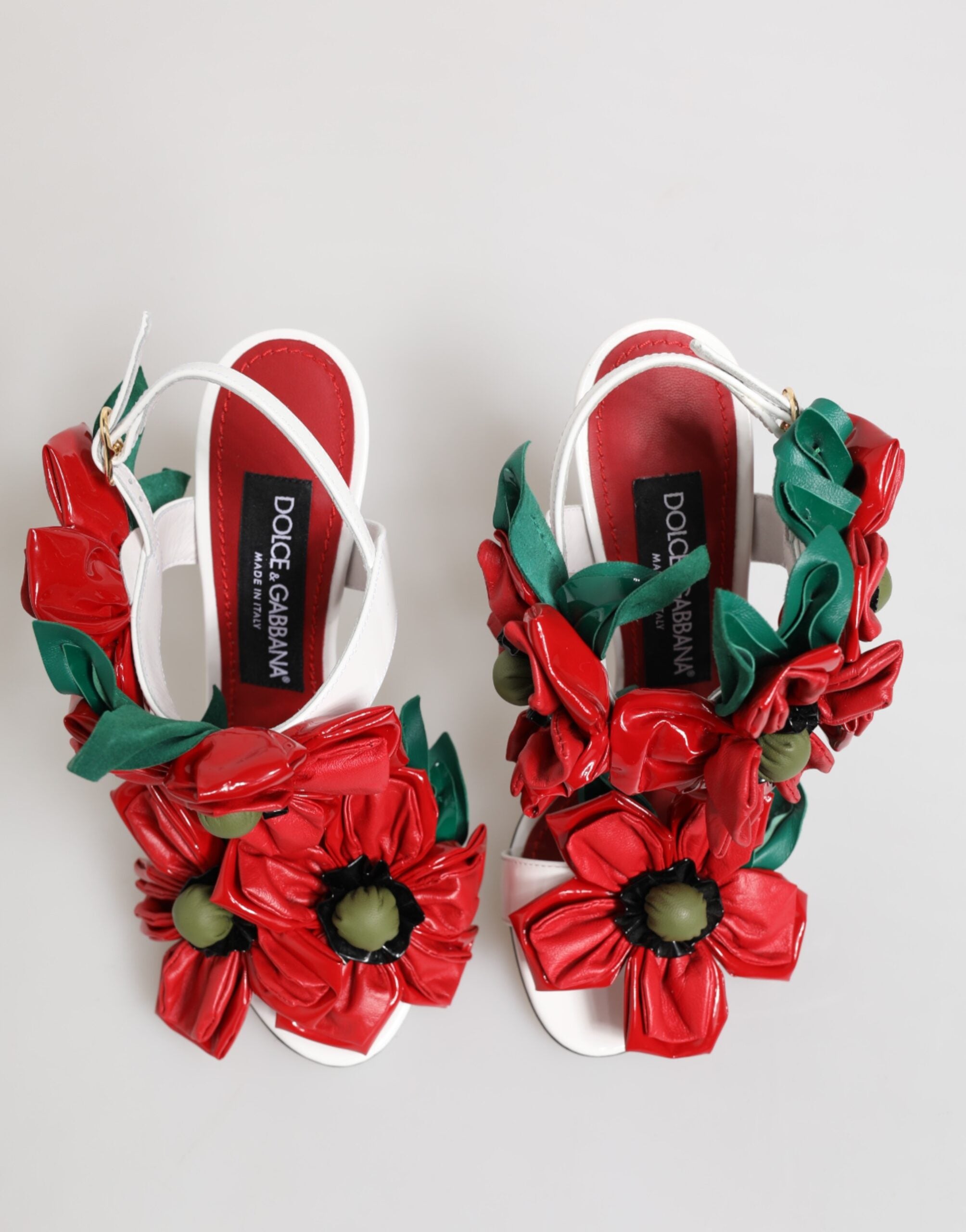 Dolce & Gabbana White Red Floral Detailing Sandals Women's Shoes