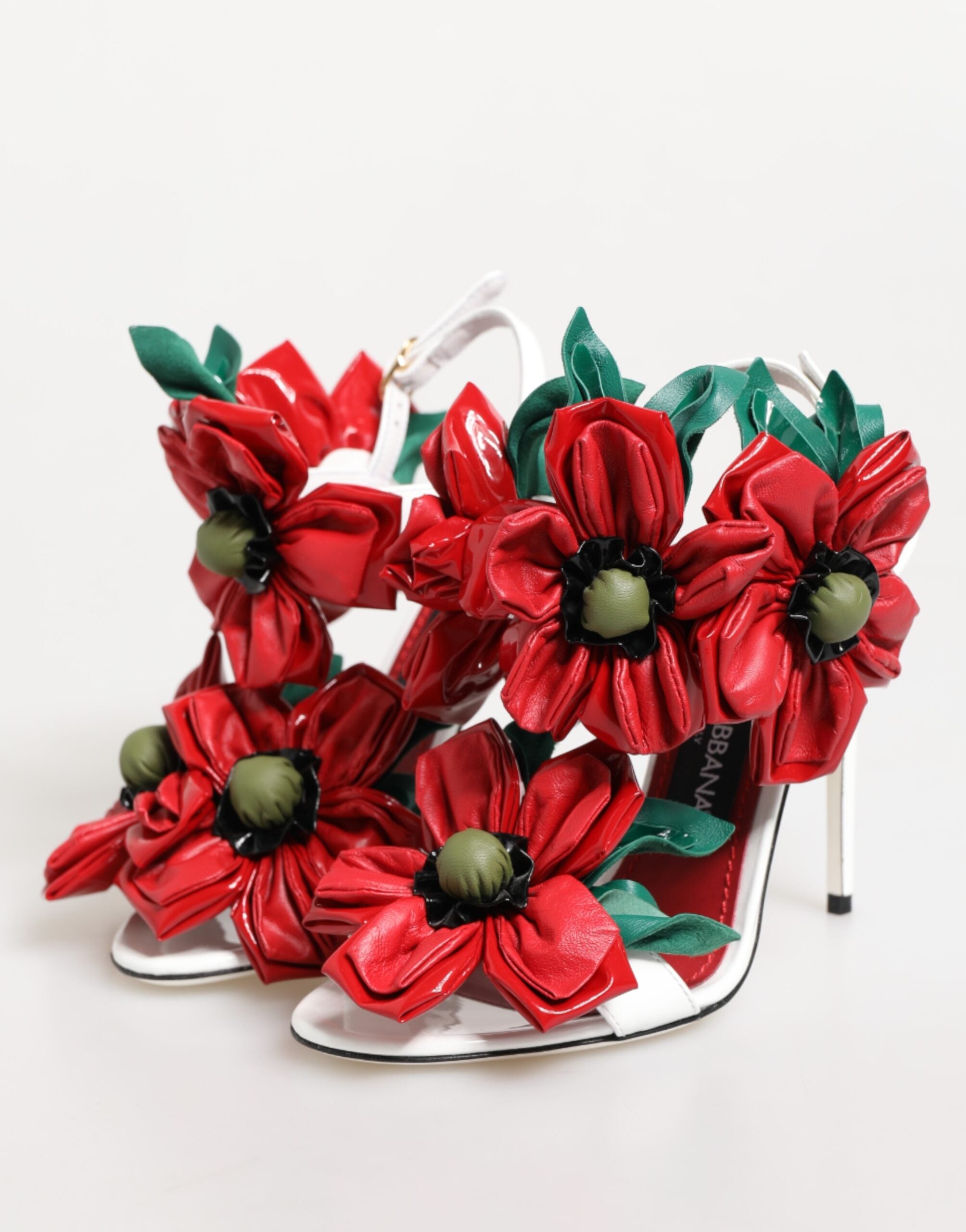 Dolce & Gabbana White Red Floral Detailing Sandals Women's Shoes