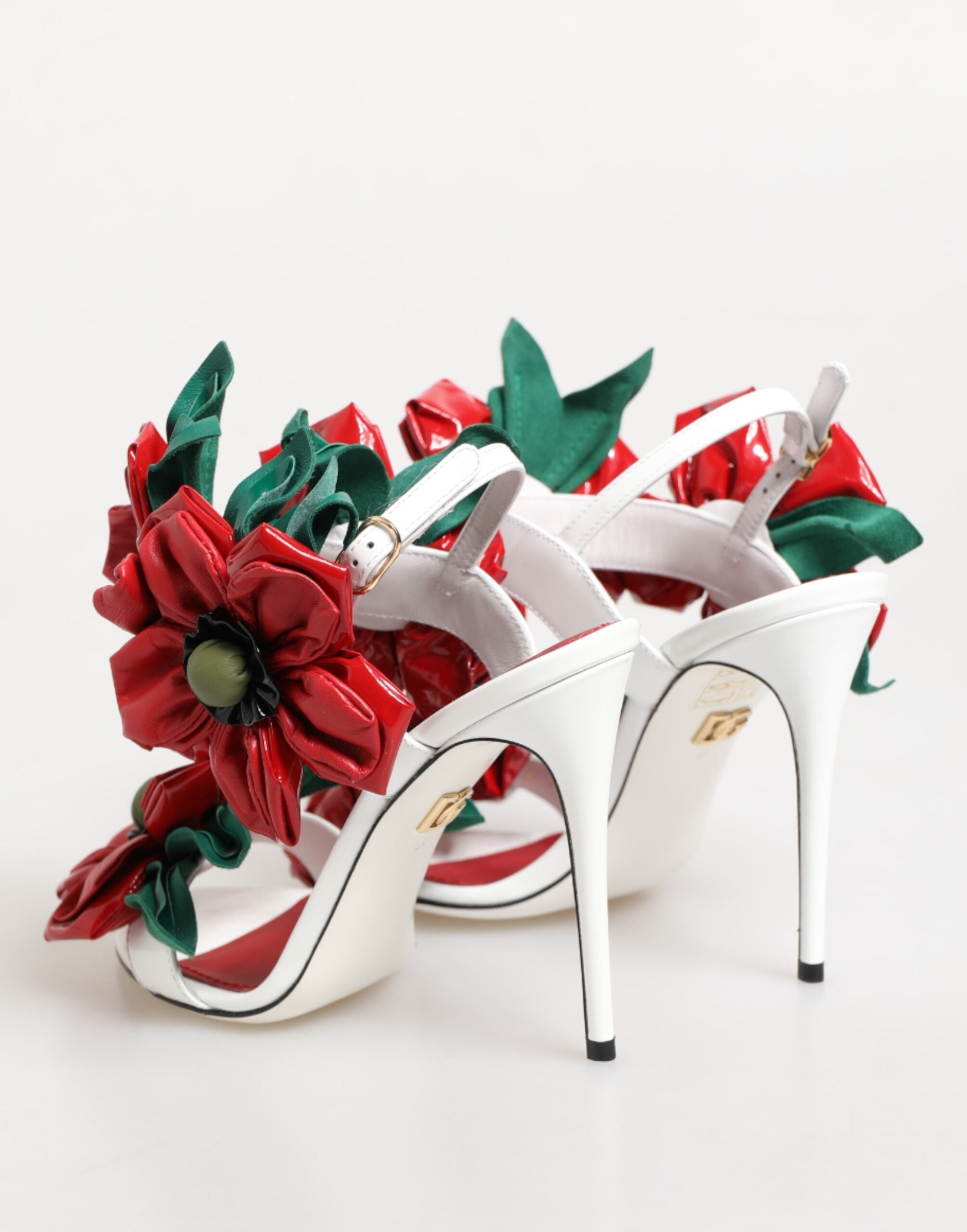 Dolce & Gabbana White Red Floral Detailing Sandals Women's Shoes