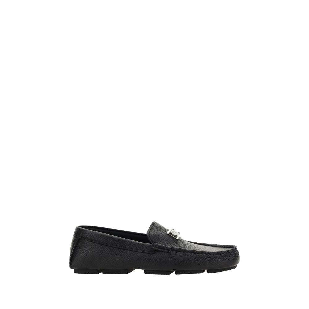 Dolce & Gabbana Black Calf Leather Bos Taurus Slip-On Men's Loafers