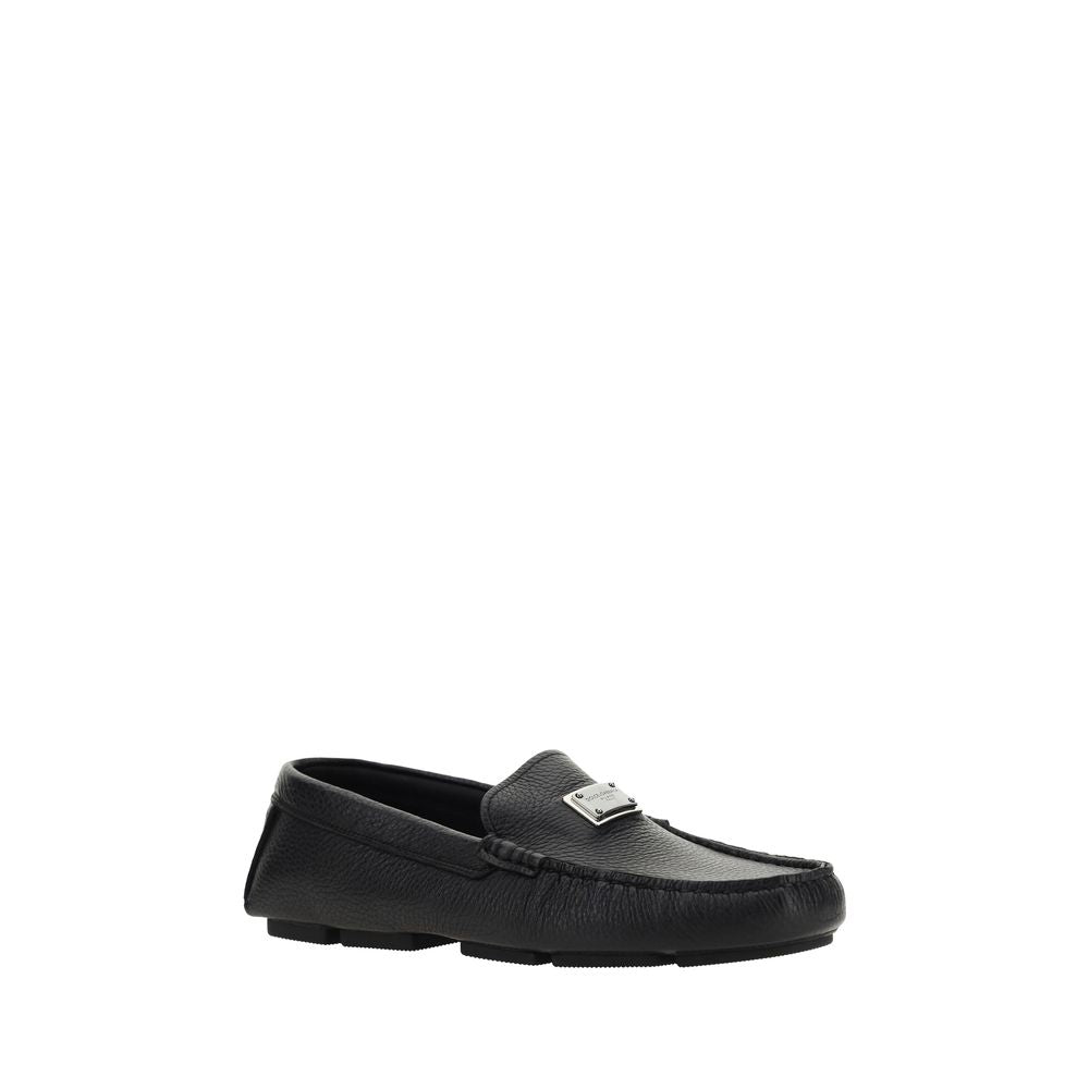 Dolce & Gabbana Black Calf Leather Bos Taurus Slip-On Men's Loafers