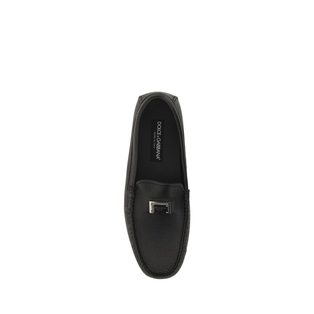 Dolce & Gabbana Black Calf Leather Bos Taurus Slip-On Men's Loafers