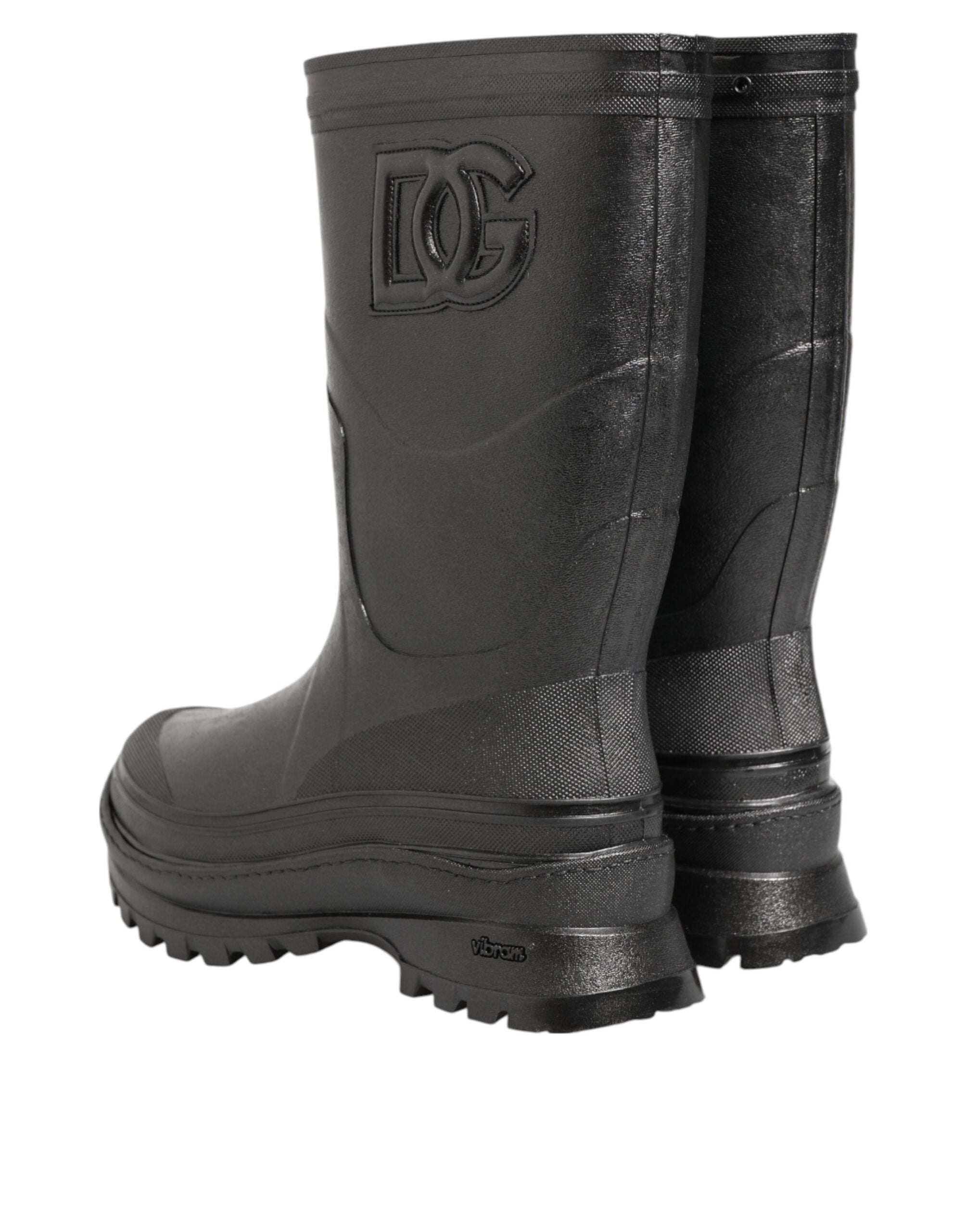 Dolce & Gabbana Metallic Black Pull On Rain Boots Men Men's Shoes (Pre-Owned)
