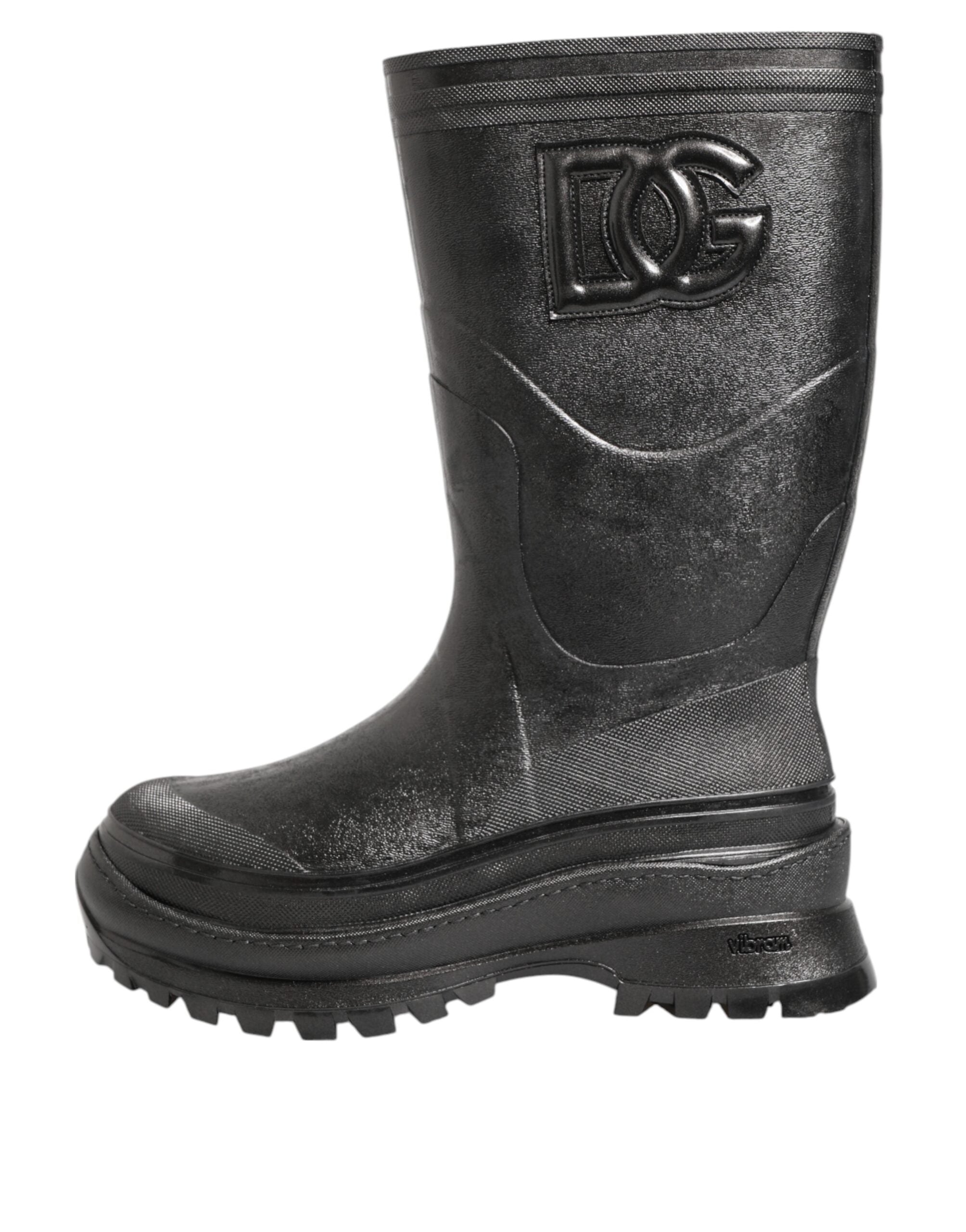 Dolce & Gabbana Metallic Black Pull On Rain Boots Men Men's Shoes (Pre-Owned)