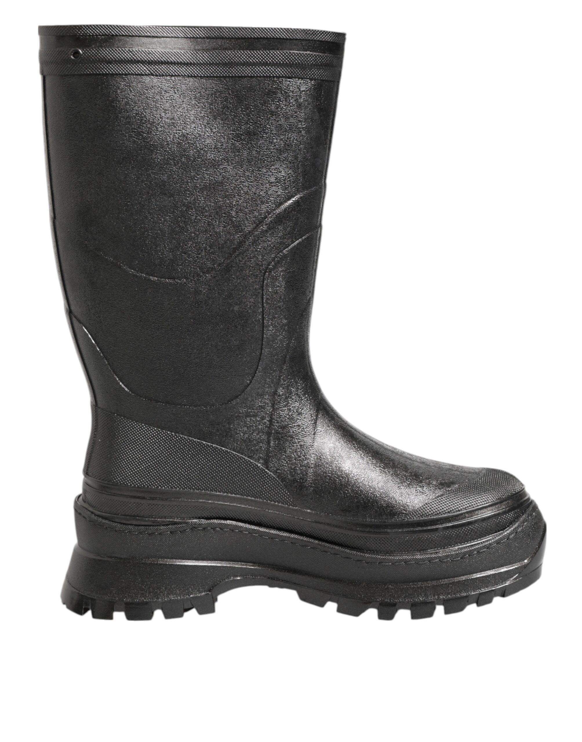 Dolce & Gabbana Metallic Black Pull On Rain Boots Men Men's Shoes (Pre-Owned)