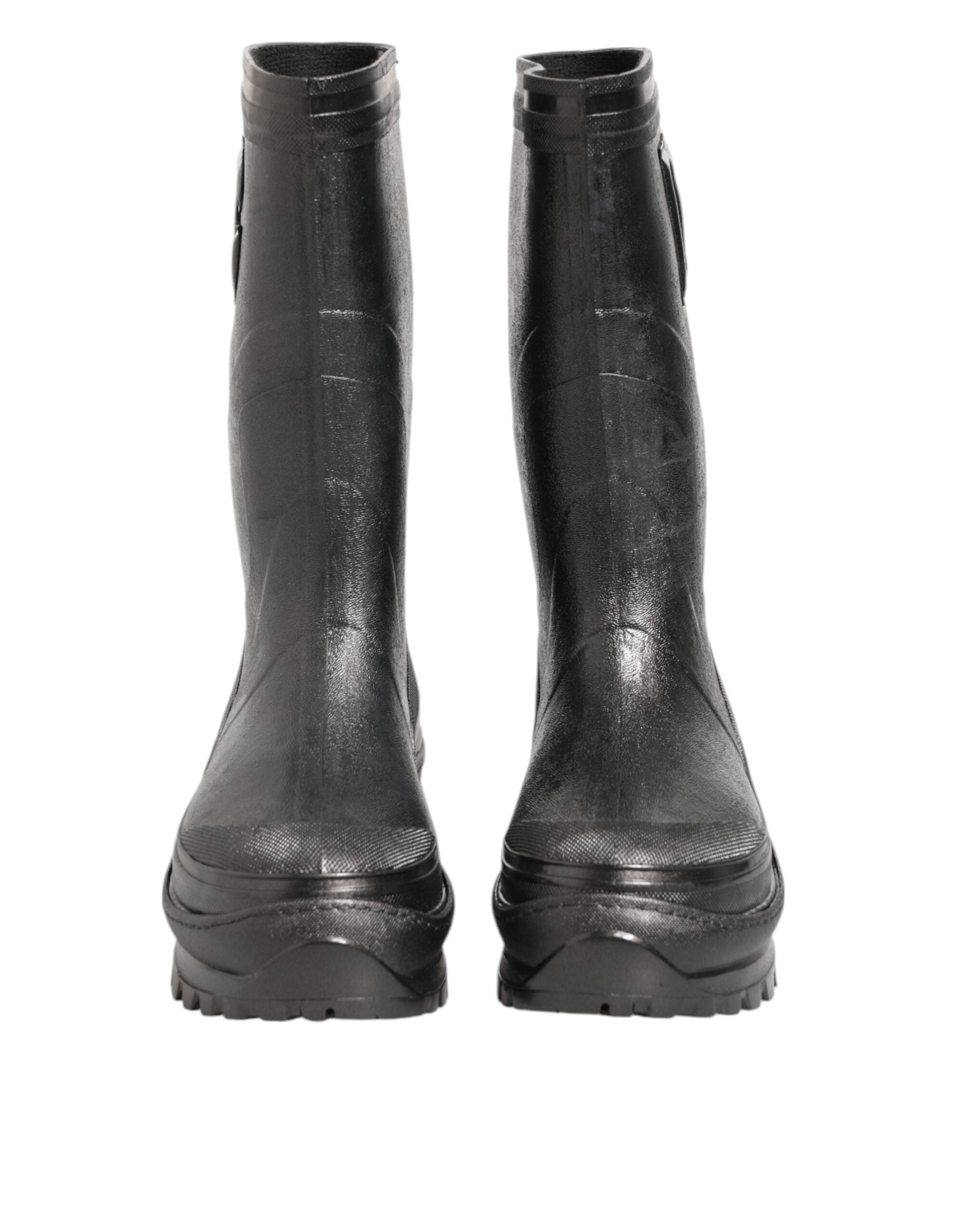 Dolce & Gabbana Metallic Black Pull On Rain Boots Men Men's Shoes (Pre-Owned)