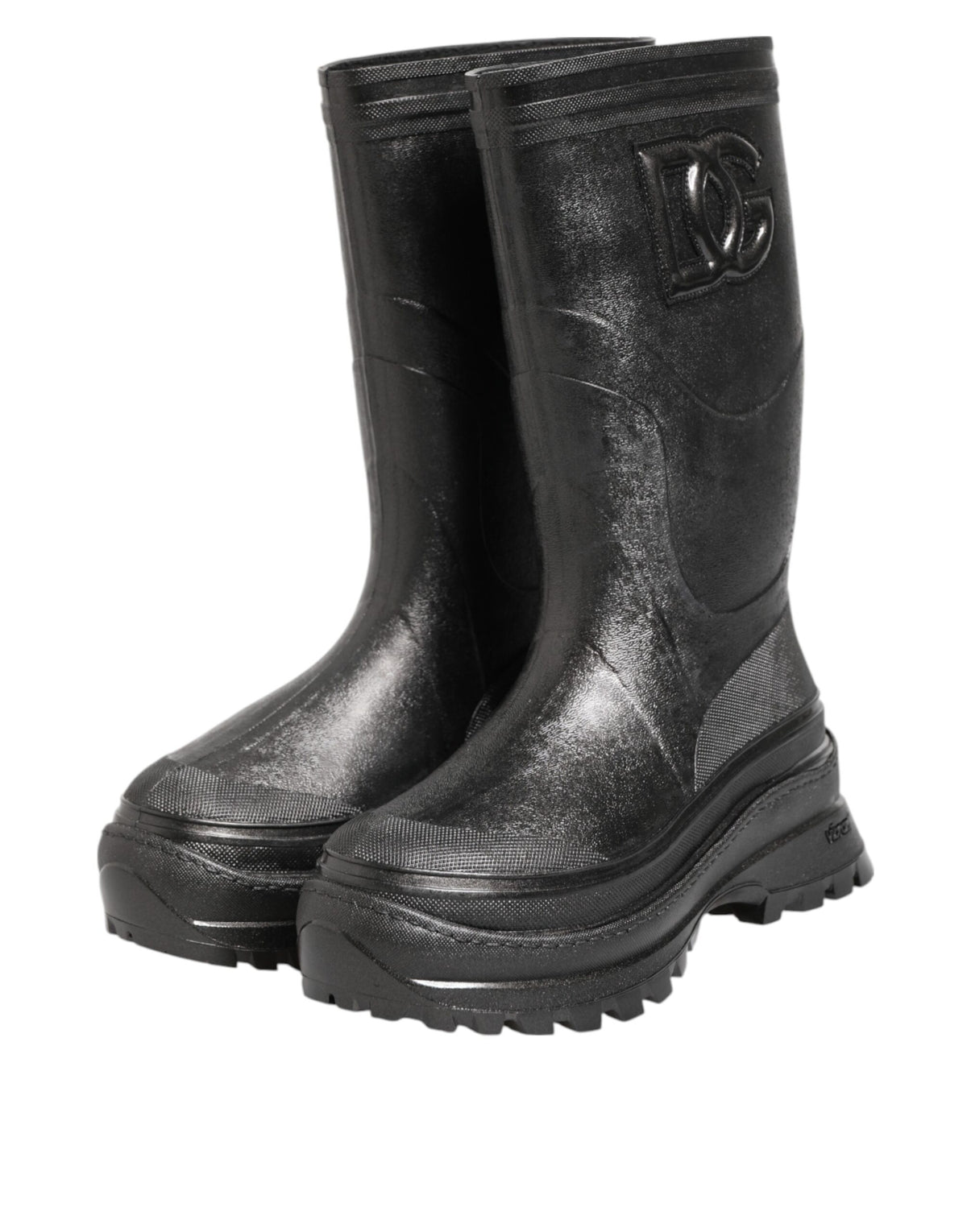 Dolce & Gabbana Metallic Black Pull On Rain Boots Men Men's Shoes (Pre-Owned)