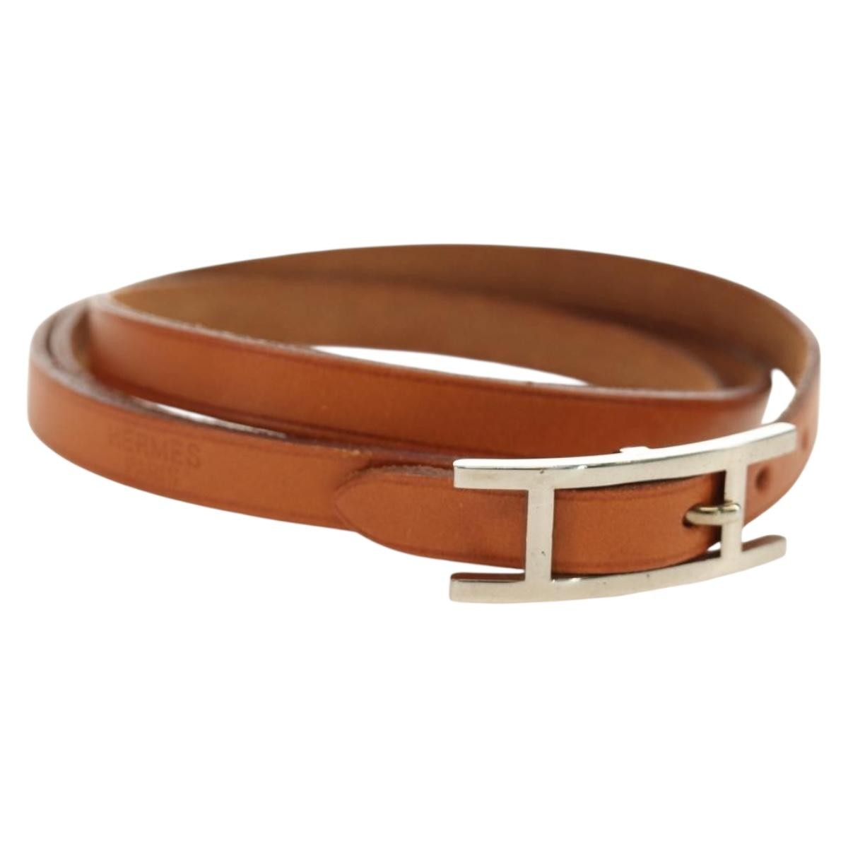 Hermes Hapi 3 Leather With Metal Brown Leather Bracelet Jewelry (Pre-Owned)