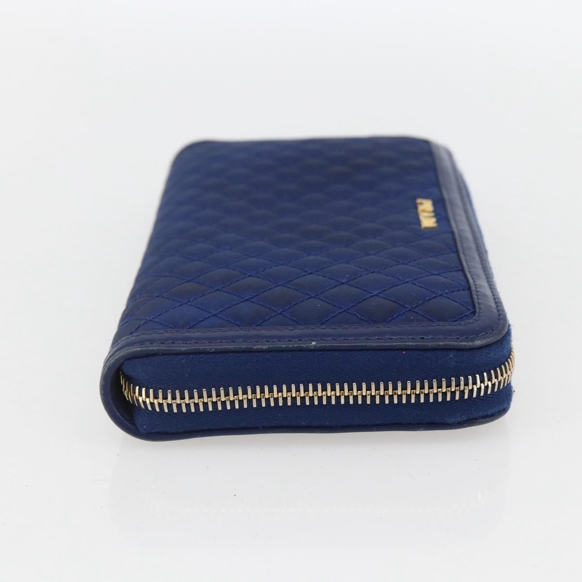 Prada Zip Around Organizer Saffiano Leather With Applique Blue Leather Wallets Accessory (Pre-Owned)