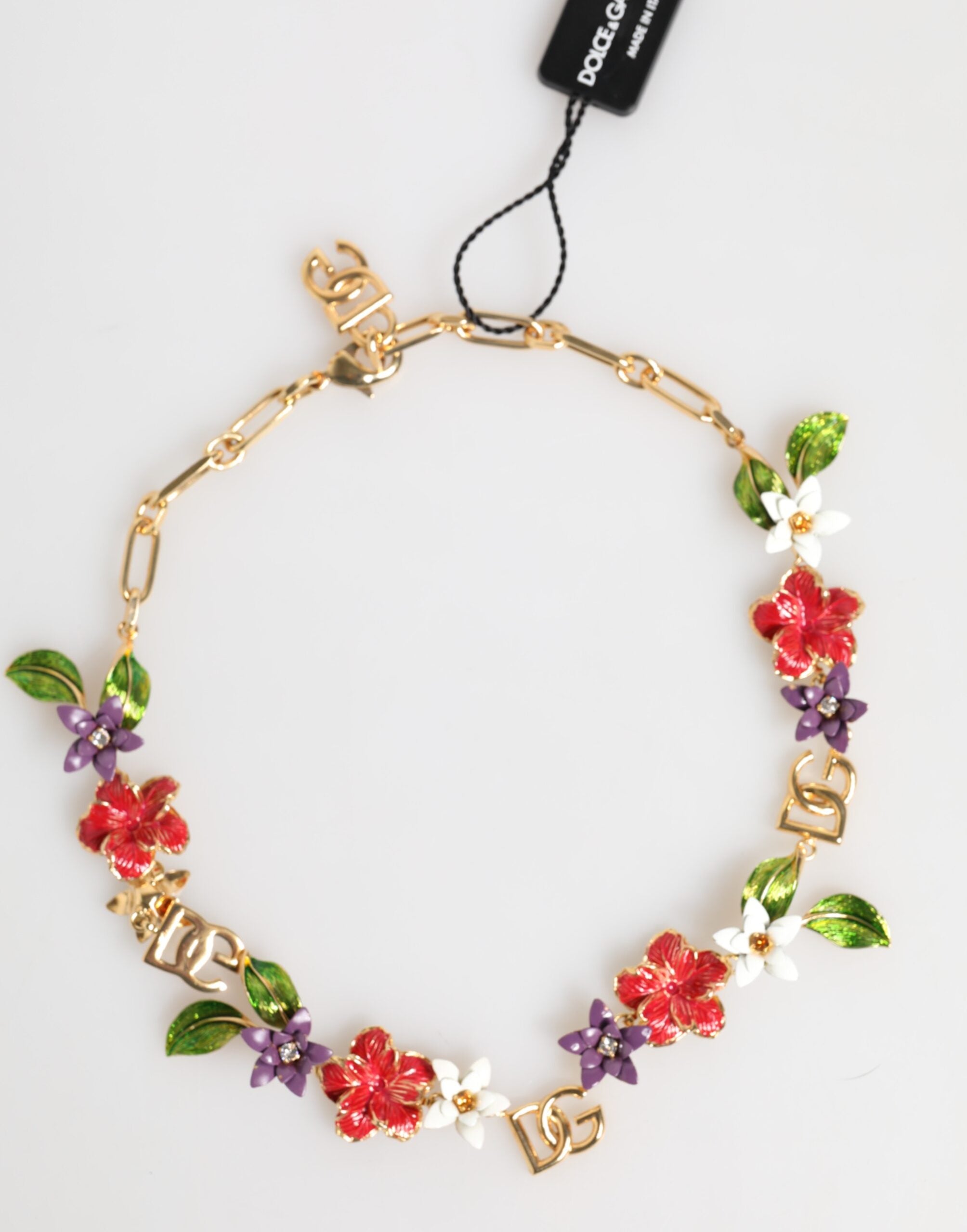 Dolce & Gabbana Gold Brass Logo Detail Floral Fashion Jewelry Women's Necklace
