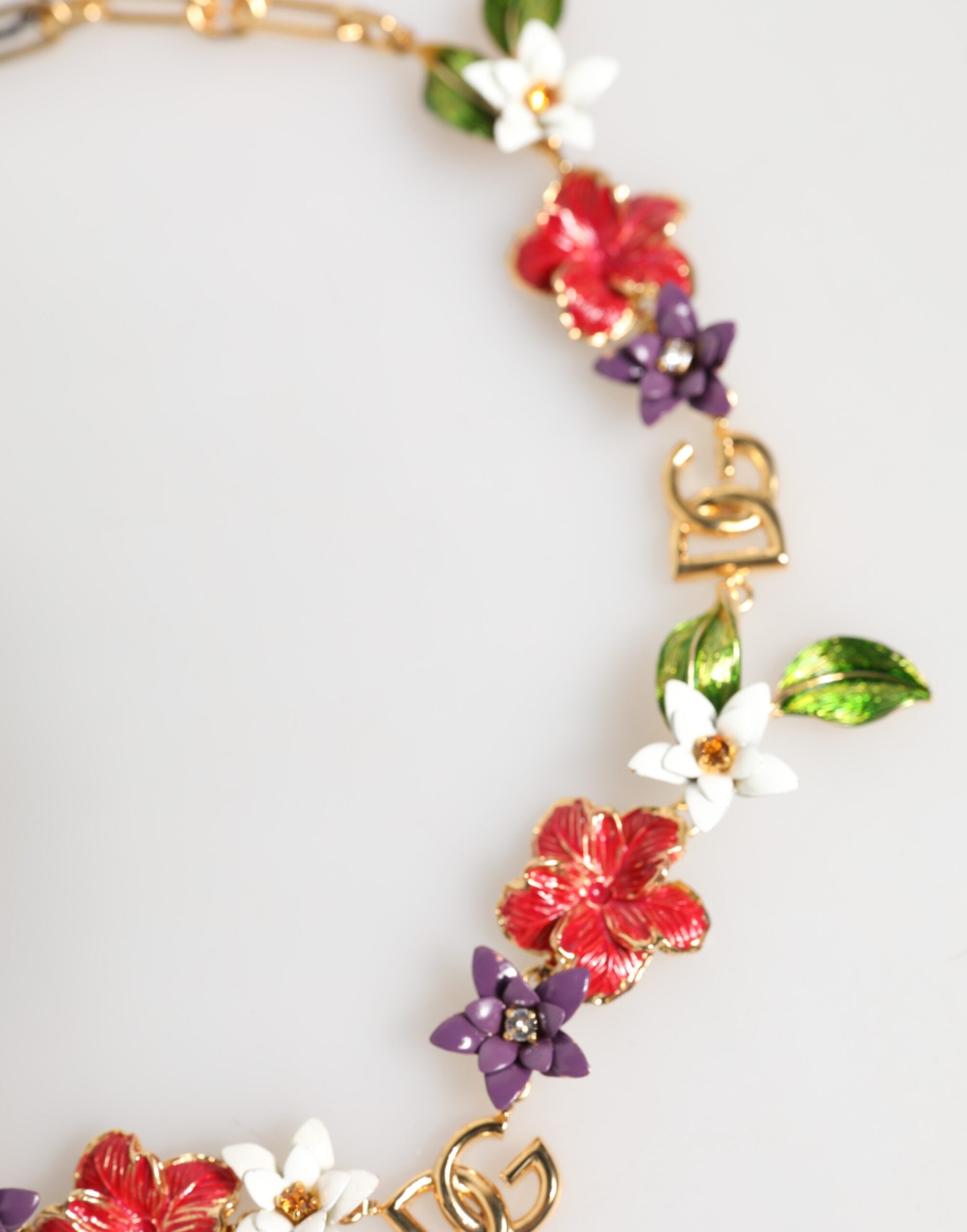 Dolce & Gabbana Gold Brass Logo Detail Floral Fashion Jewelry Women's Necklace
