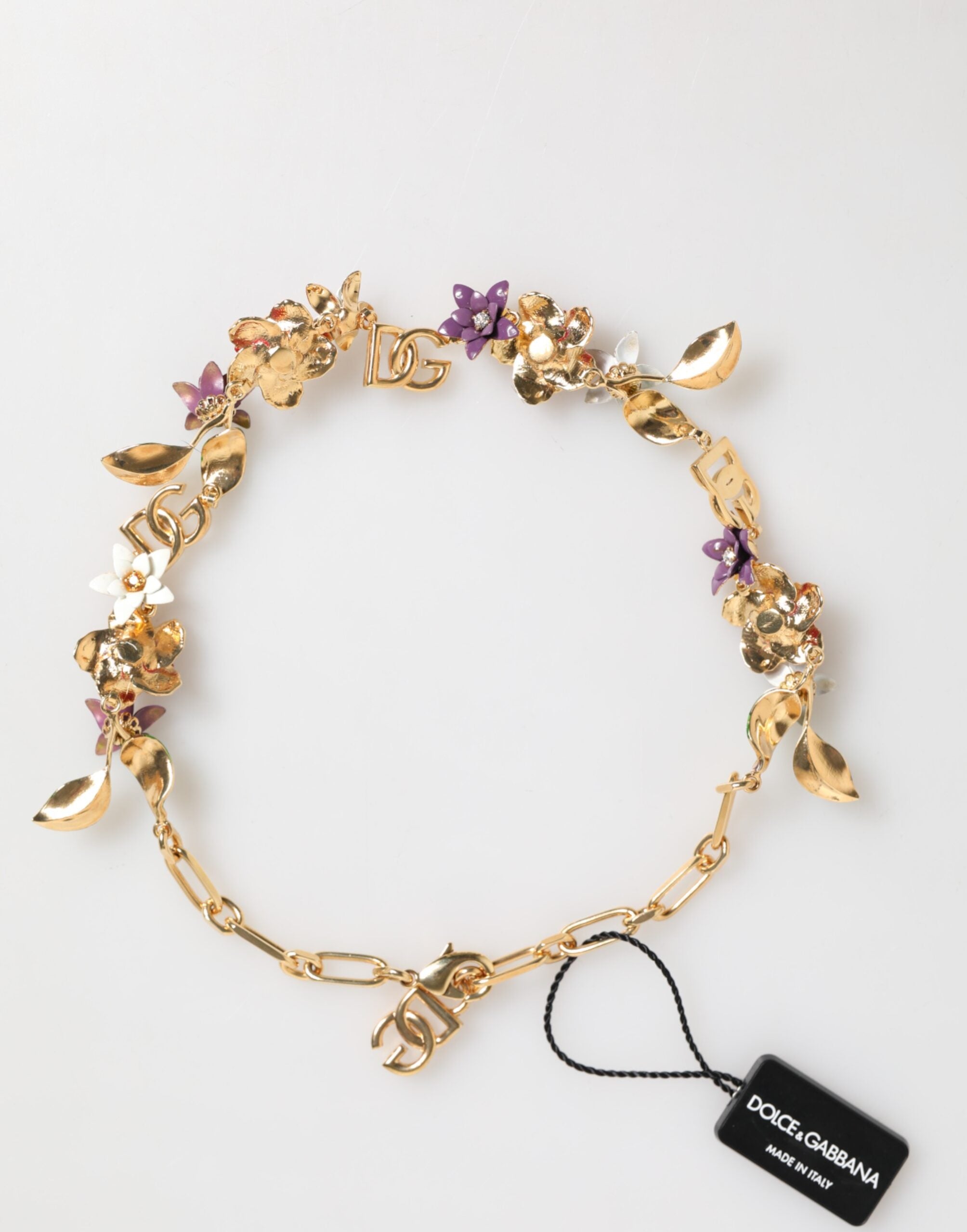 Dolce & Gabbana Gold Brass Logo Detail Floral Fashion Jewelry Women's Necklace