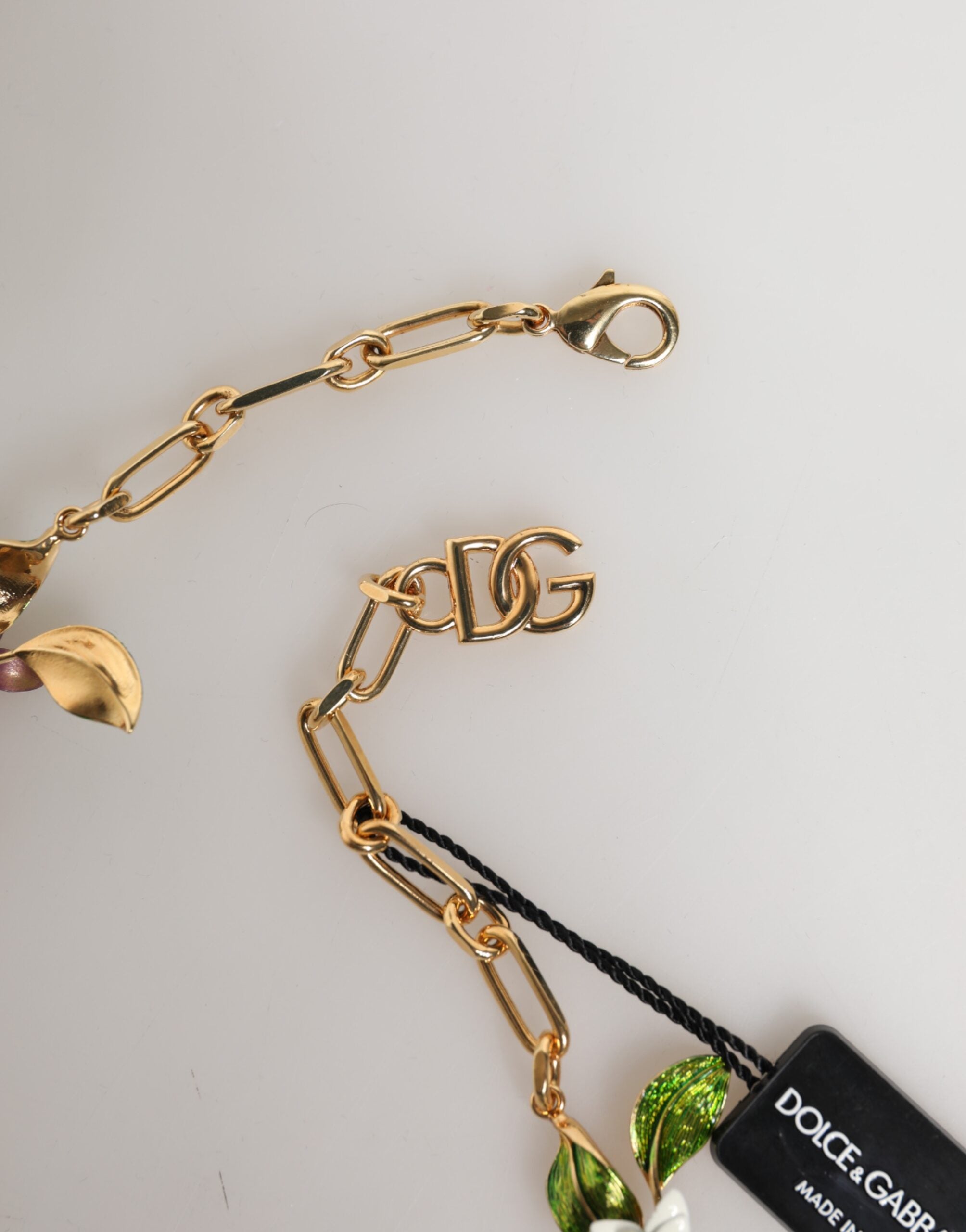 Dolce & Gabbana Gold Brass Logo Detail Floral Fashion Jewelry Women's Necklace