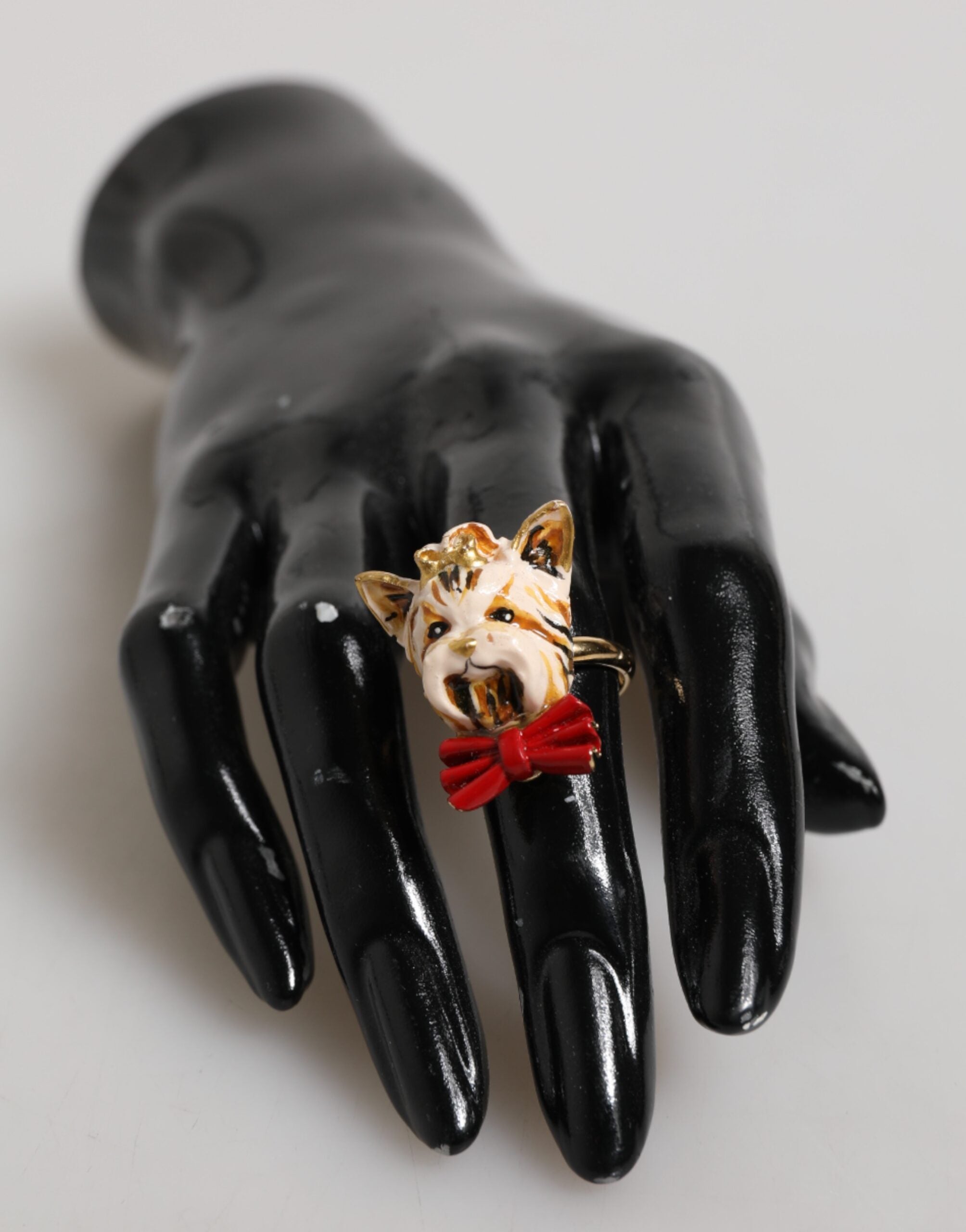 Dolce & Gabbana Gold Brass Resin Beige Dog Pet Accessory Women's Ring
