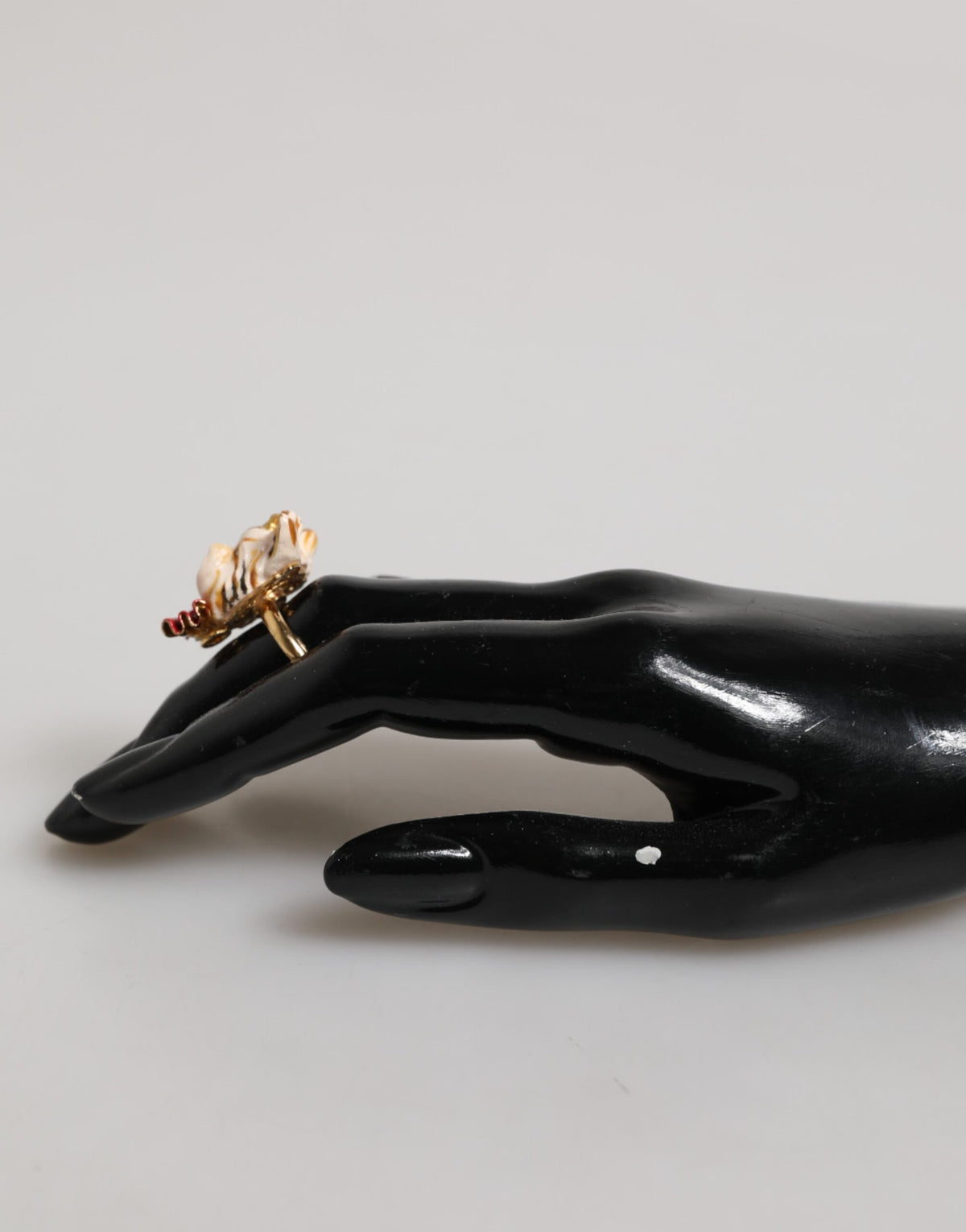 Dolce & Gabbana Gold Brass Resin Beige Dog Pet Accessory Women's Ring
