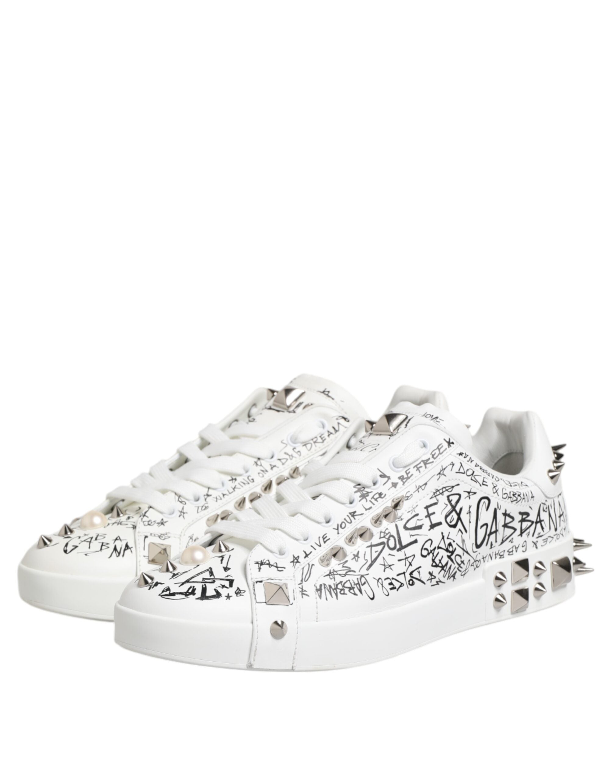 Dolce & Gabbana White Portofino Studded Men Sneakers Men's Shoes (Pre-Owned)
