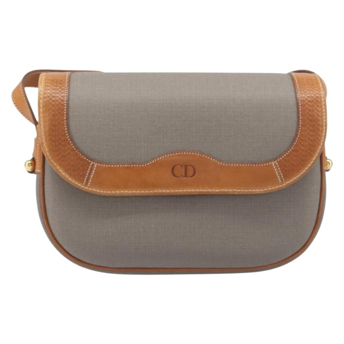 Christian Dior Vintage Cd Logo Canvas And Leather Gray Canvas Shoulder Bag Bag (Pre-Owned)