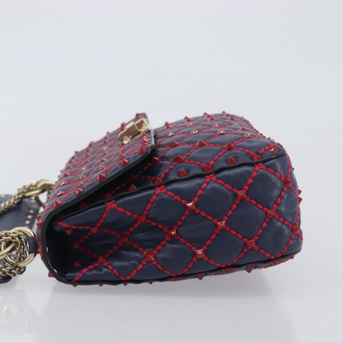 Valentino Garavani Rockstud Spike Flap Quilted Leather Navy Leather Shoulder Bag Bag (Pre-Owned)