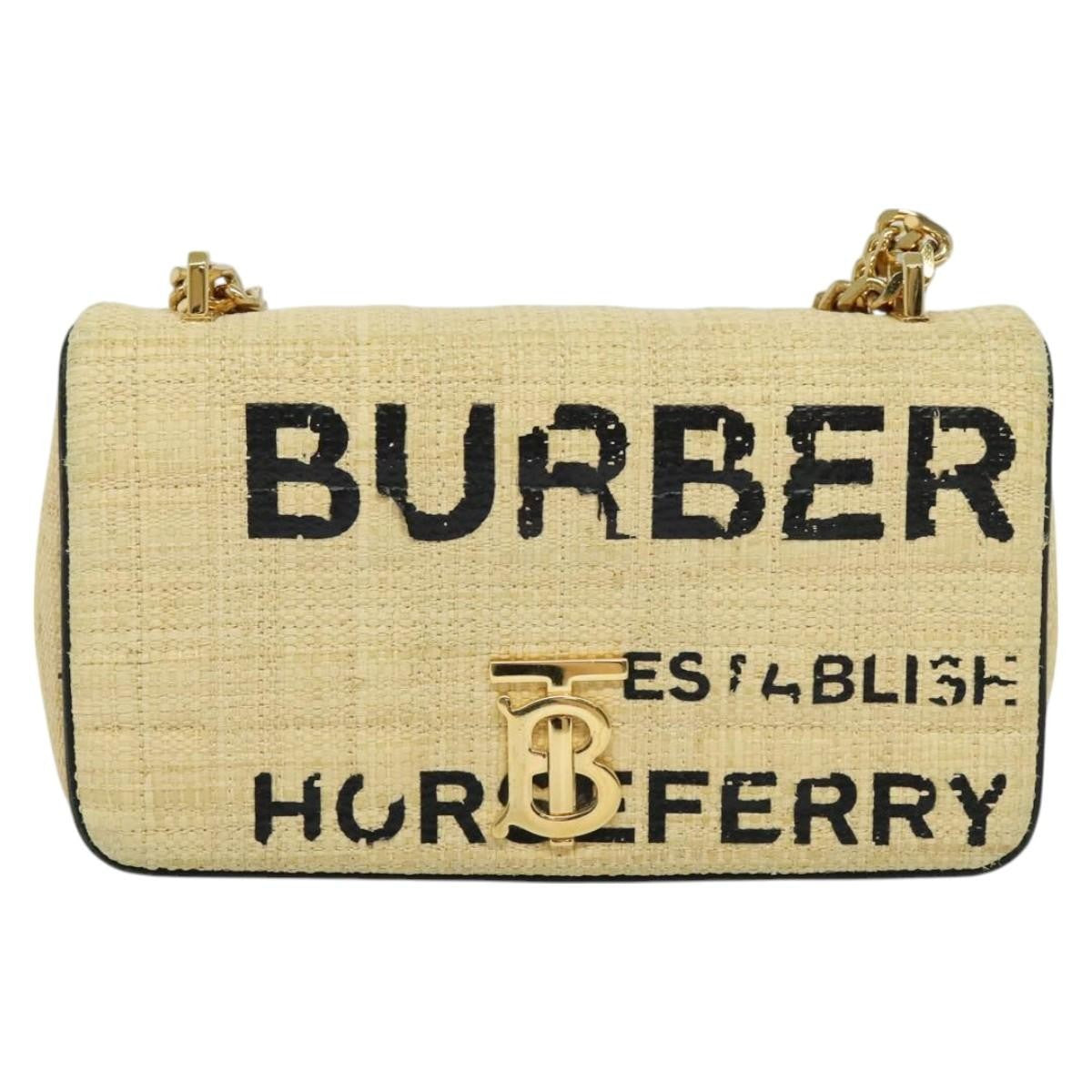 Burberry Lola Printed Raffia Beige Wood Bag (Pre-Owned)