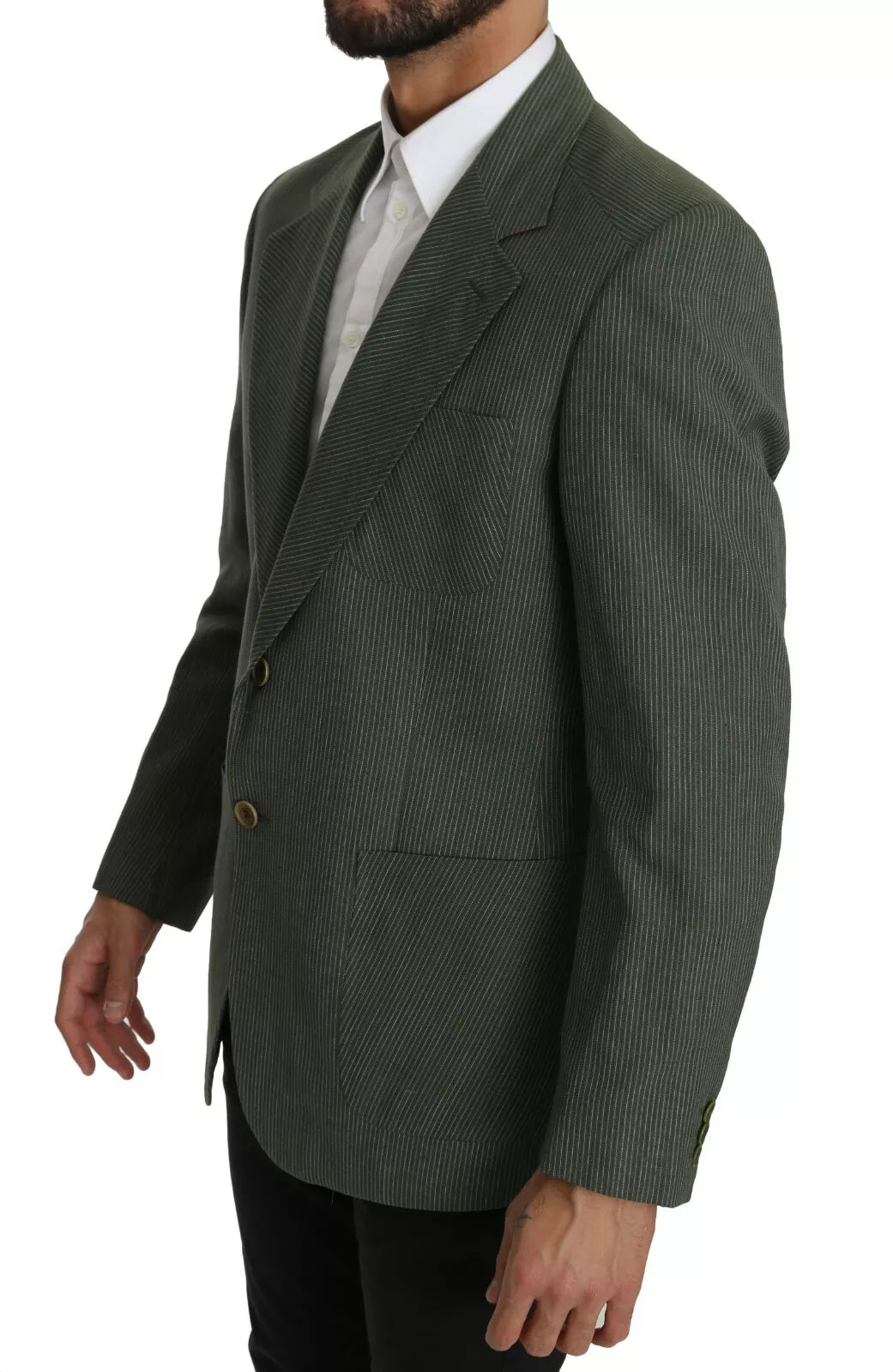 Romeo Gigli Green Linen Blazer One Piece Single Breasted Men's Jacket