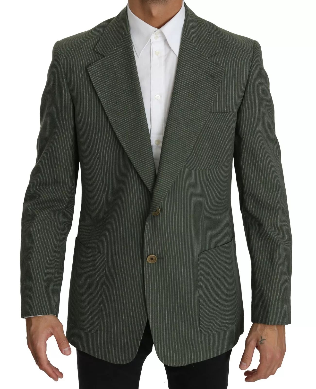 Romeo Gigli Green Linen Blazer One Piece Single Breasted Men's Jacket