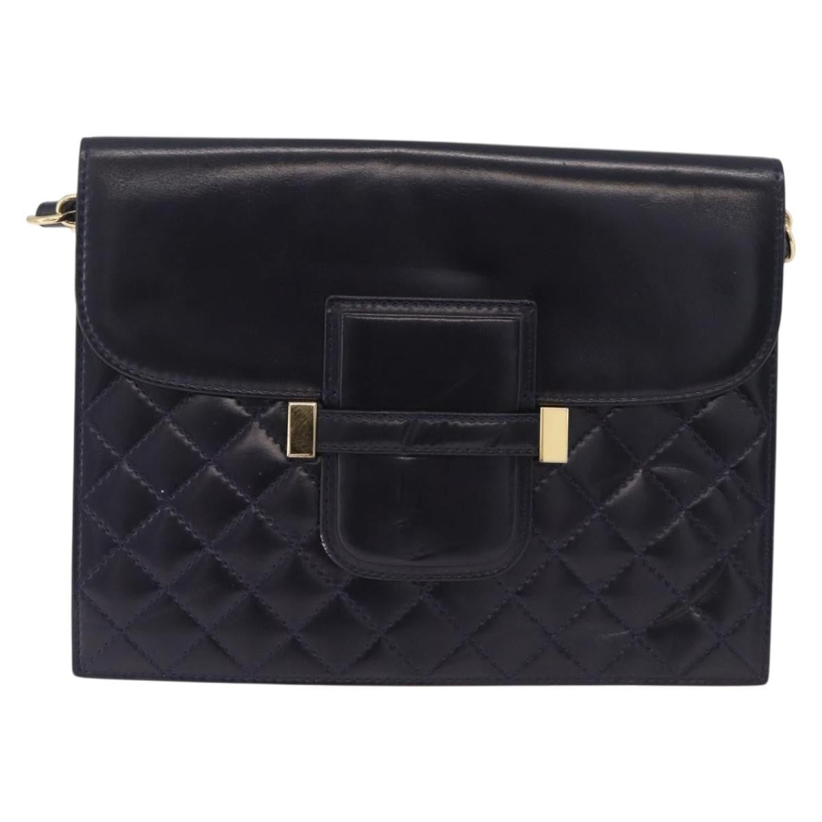 Saint Laurent Vintage Shoulder Bag Leather Navy Leather Shoulder Bag Bag (Pre-Owned)