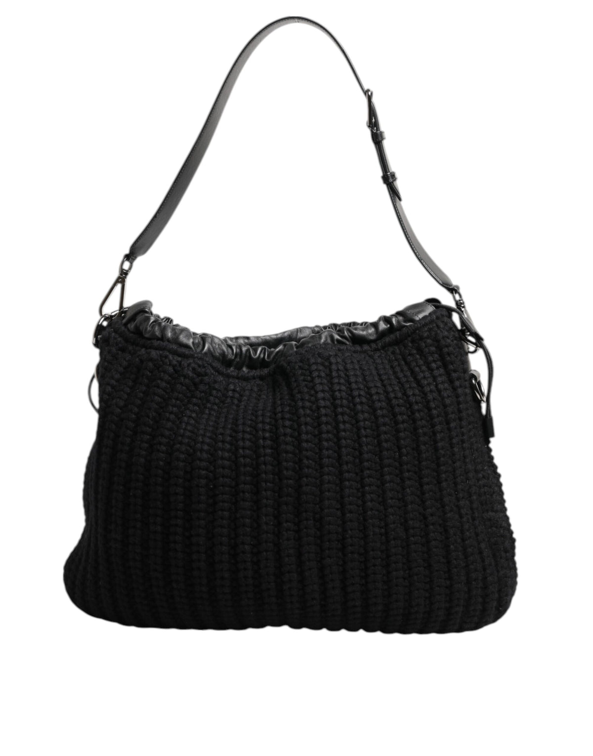 Dolce & Gabbana Black Cashmere Knitted Leather Shoulder Women Borse Women's Bag