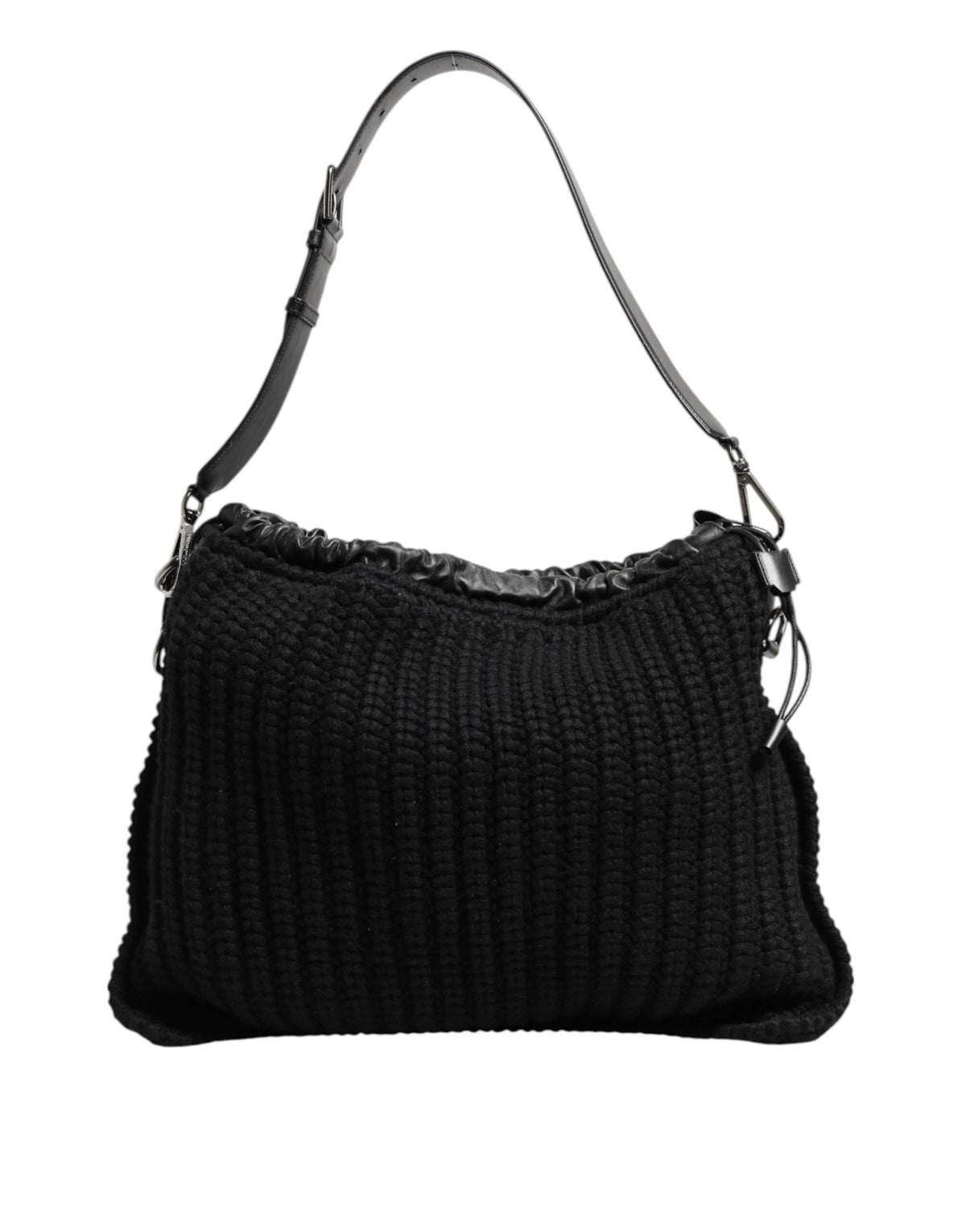 Dolce & Gabbana Black Cashmere Knitted Leather Shoulder Women Borse Women's Bag
