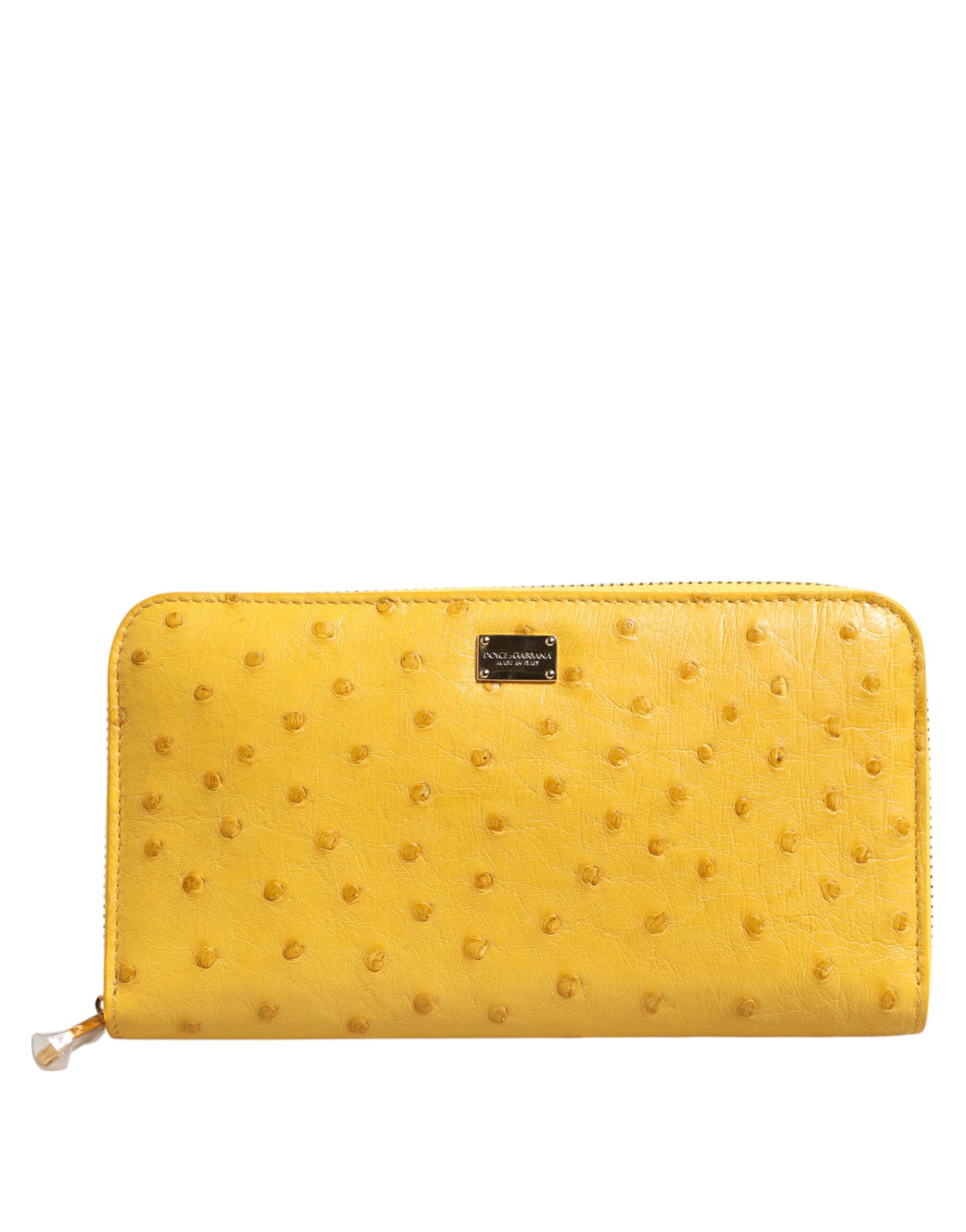 Dolce & Gabbana Yellow Leather Logo Plaque Zip Around Continental Women's Wallet (Pre-Owned)