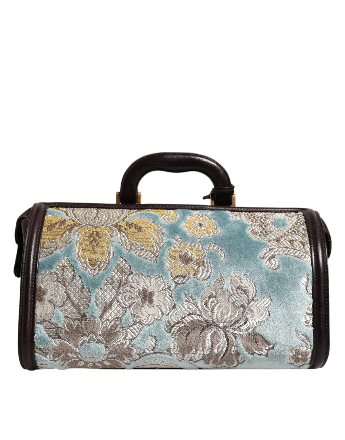 Dolce & Gabbana Blue Brown Leather Floral Jacquard Travel HandMen's Men's Bag (Pre-Owned)