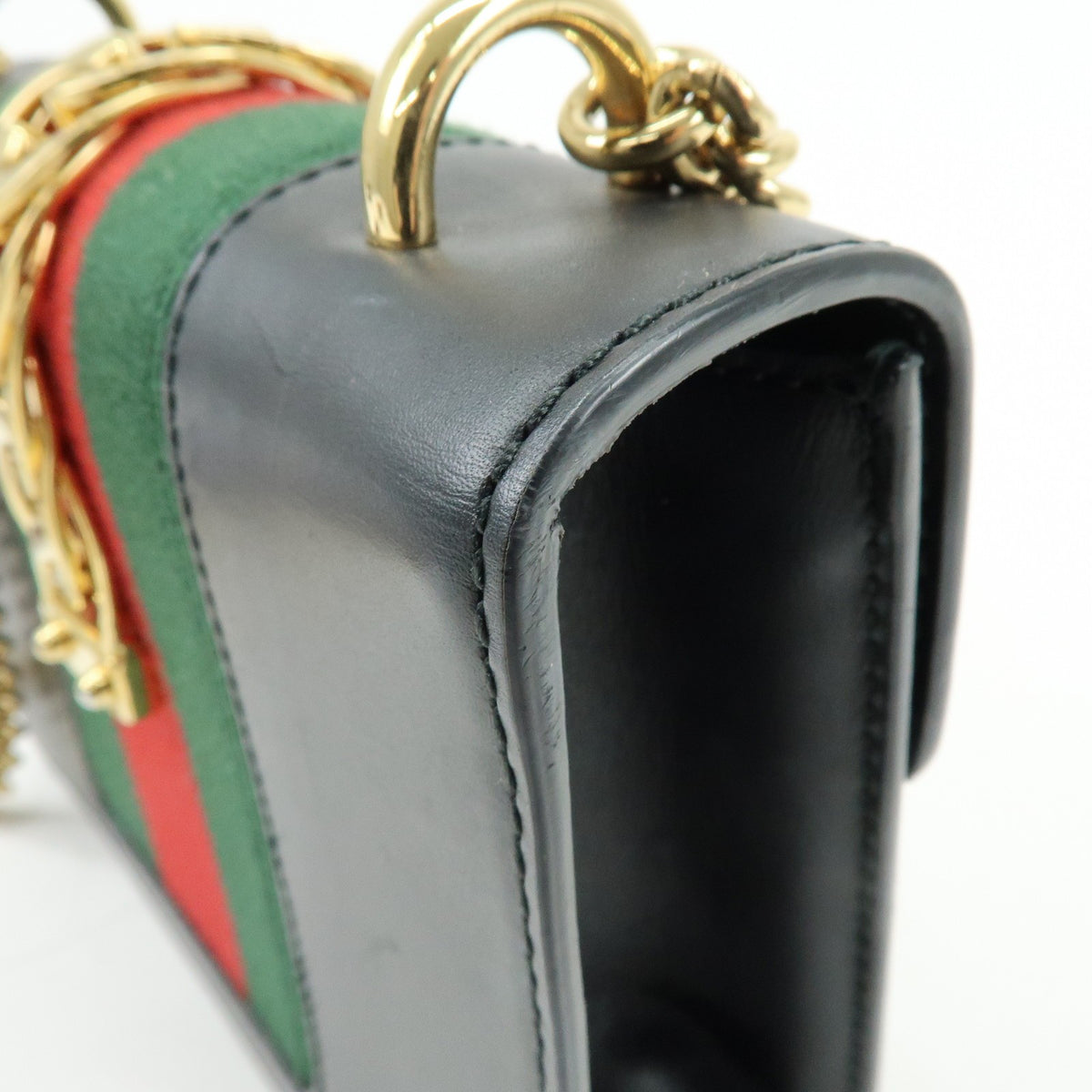Gucci Sylvie Chain Leather Black Leather Shoulder Bag Bag (Pre-Owned)