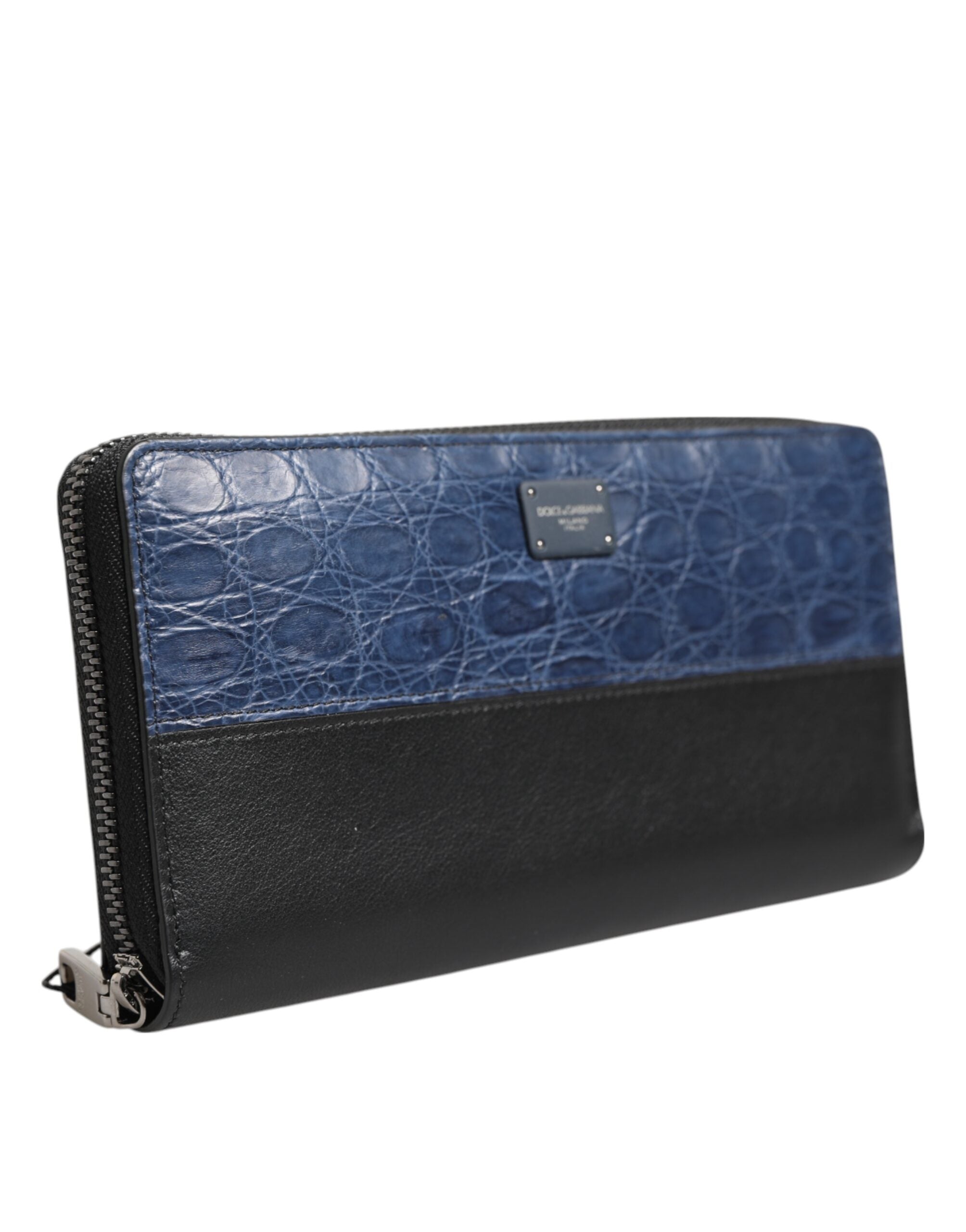 Dolce & Gabbana Black Blue Exotic Leather Men Continental Clutch Men's Wallet