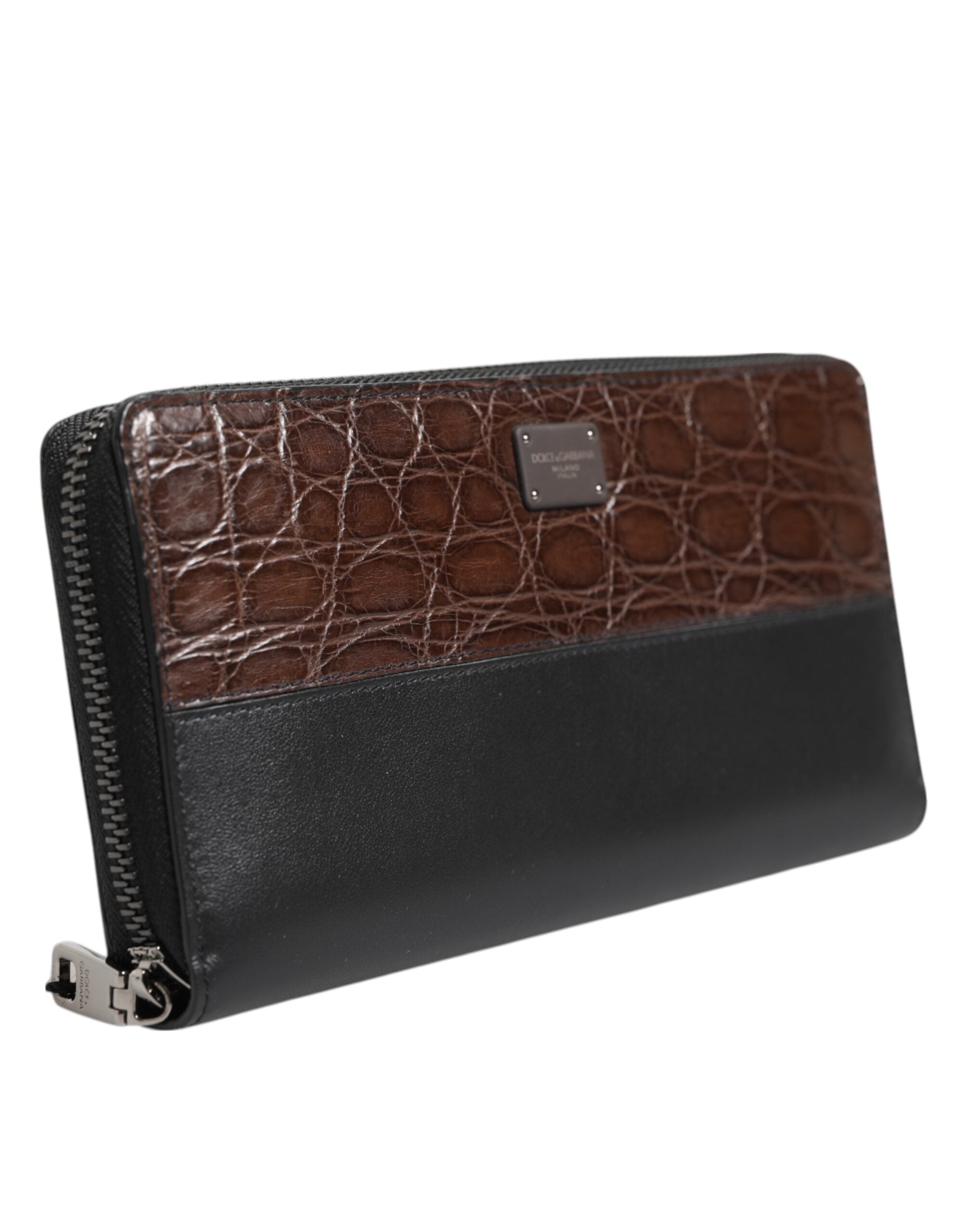 Dolce & Gabbana Black Brown Exotic Leather Men Continental Clutch Men's Wallet