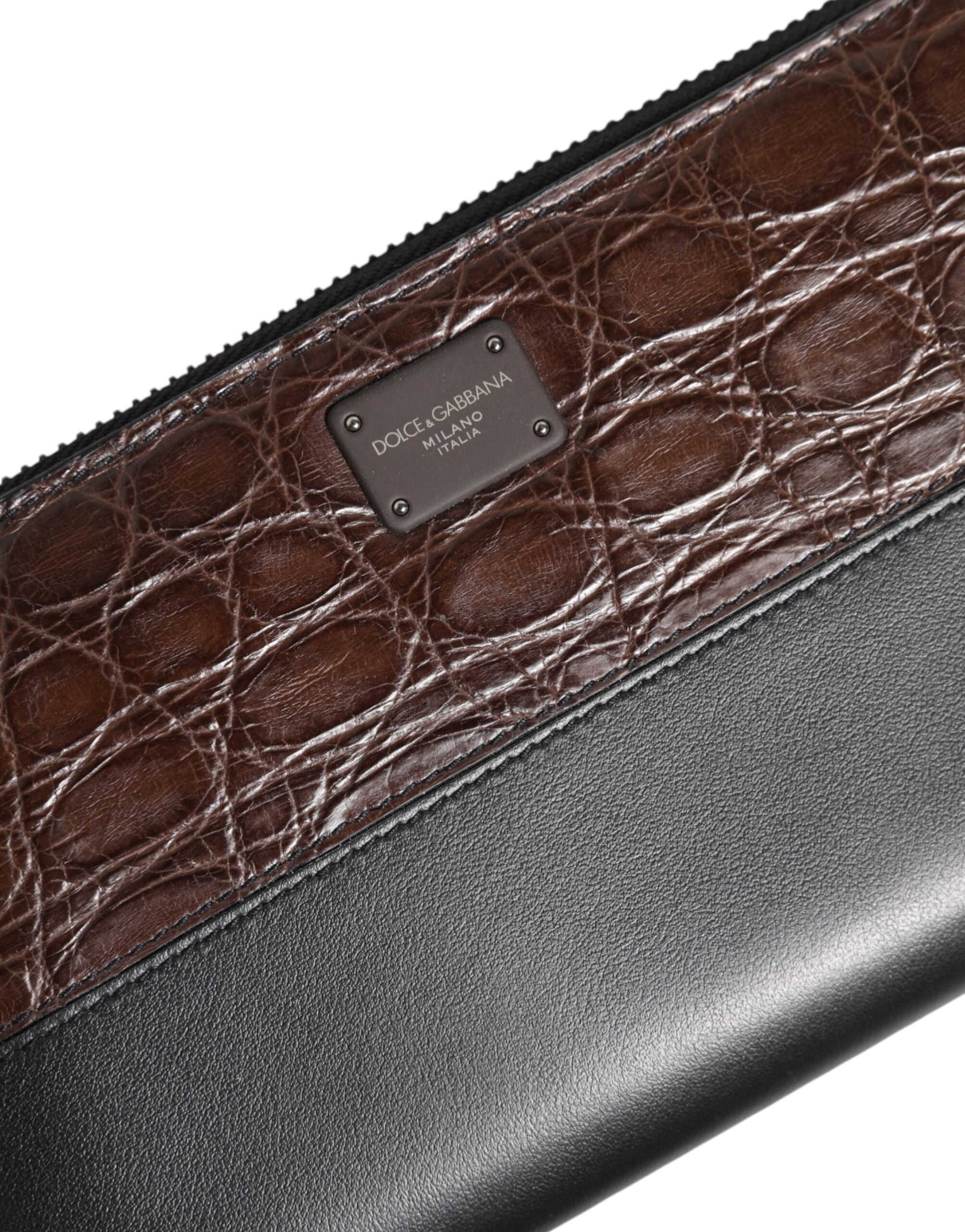 Dolce & Gabbana Black Brown Exotic Leather Men Continental Clutch Men's Wallet