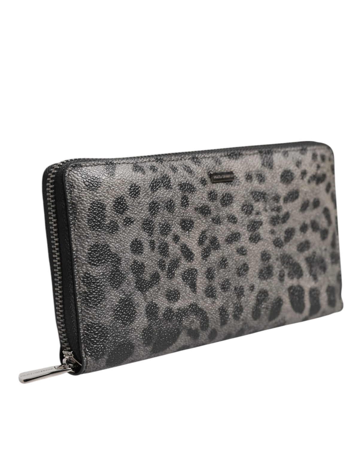 Dolce & Gabbana Black Gray Leopard Leather Zip Around Continental Men's Wallet