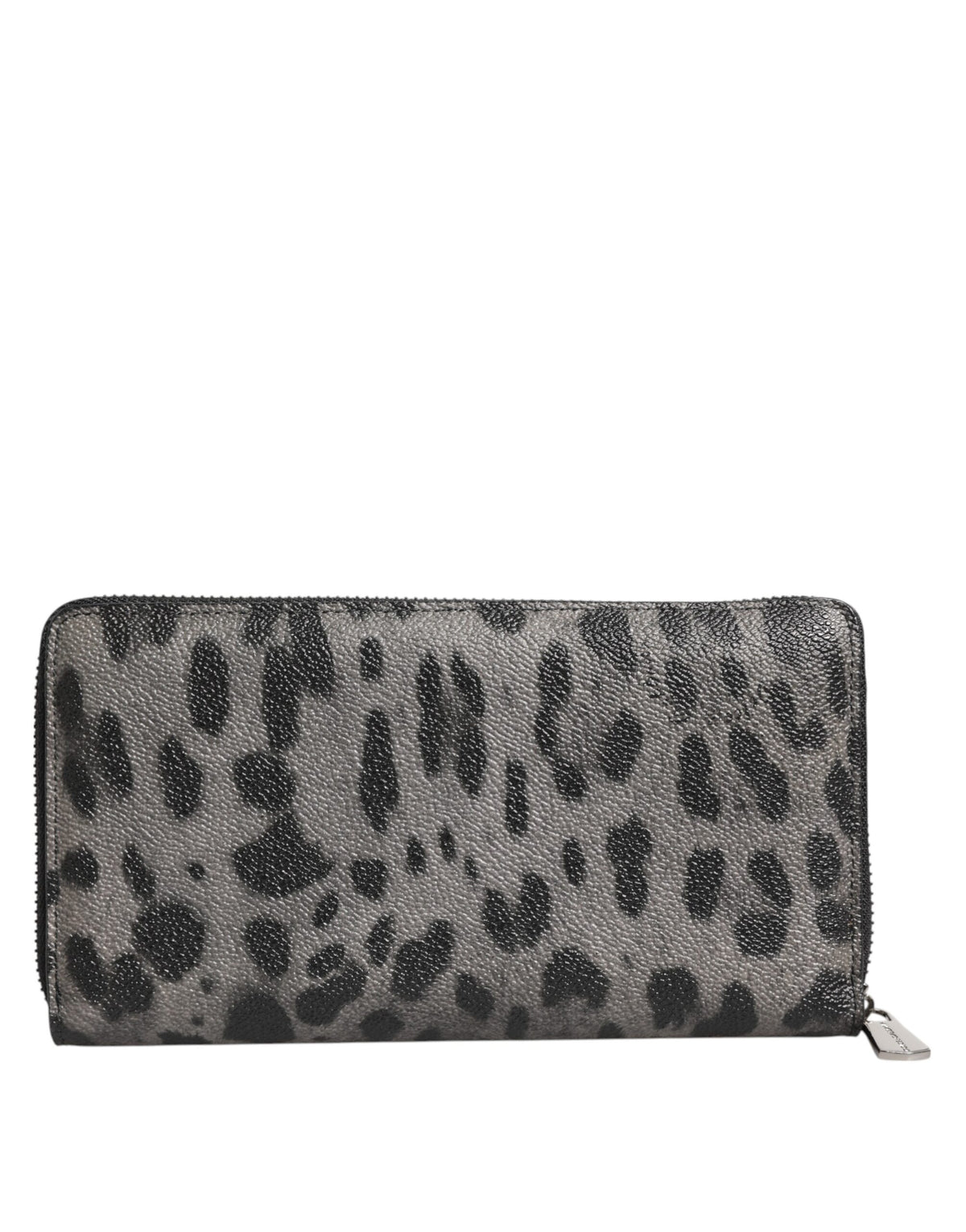 Dolce & Gabbana Black Gray Leopard Leather Zip Around Continental Men's Wallet