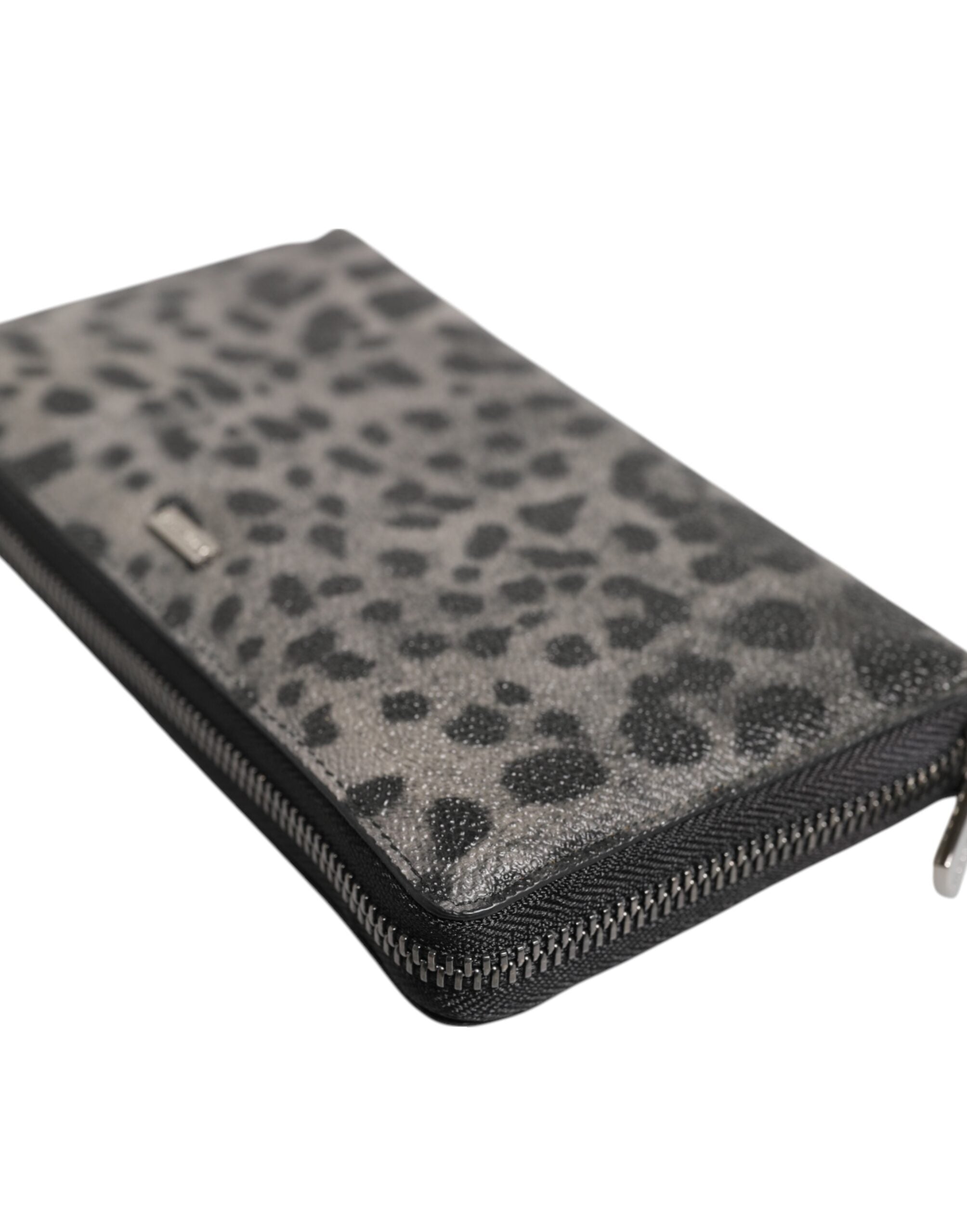 Dolce & Gabbana Black Gray Leopard Leather Zip Around Continental Men's Wallet