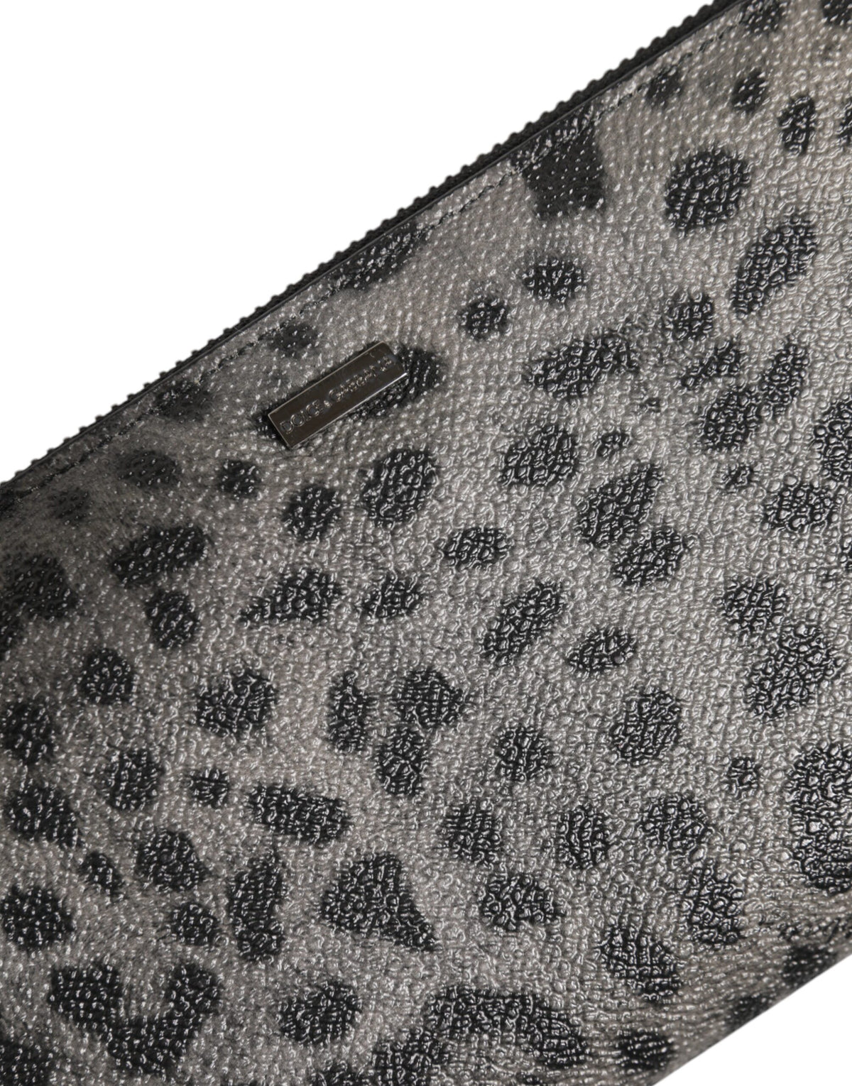 Dolce & Gabbana Black Gray Leopard Leather Zip Around Continental Men's Wallet