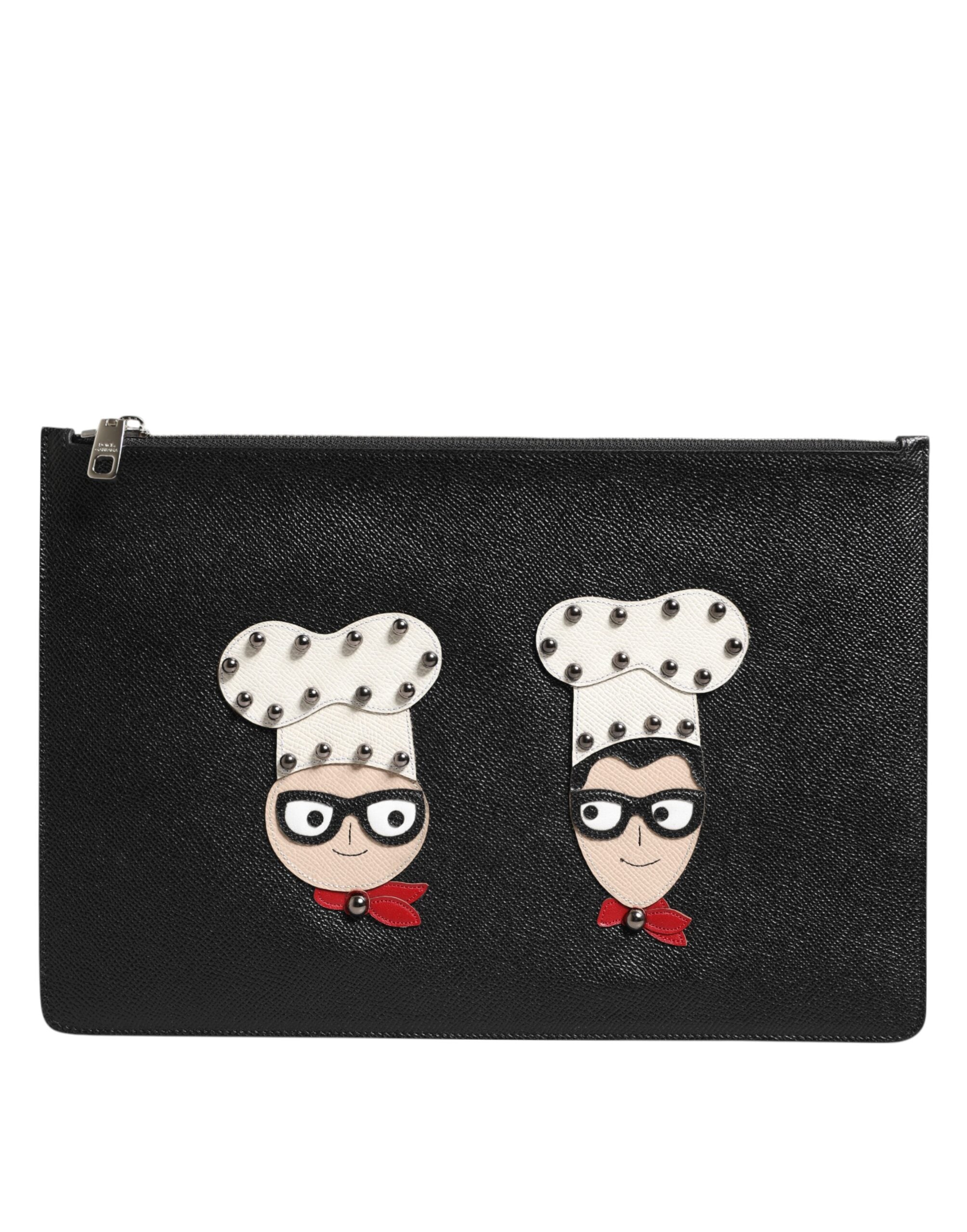 Dolce & Gabbana Black Leather #DGFAMILY Embellished Men Clutch Pouch Men's Bag