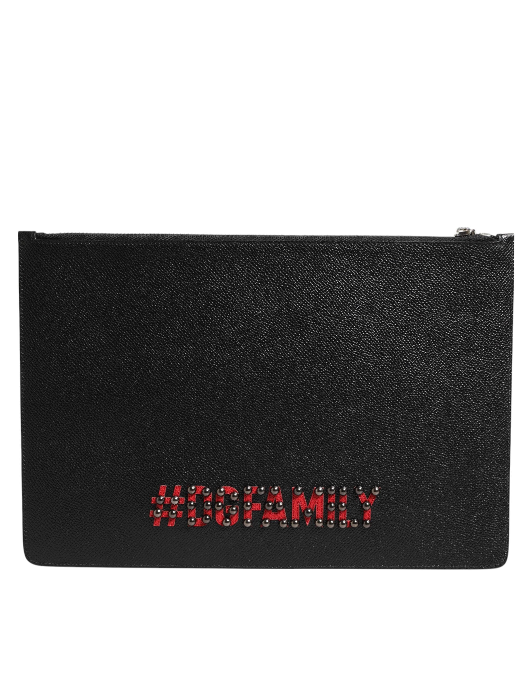 Dolce & Gabbana Black Leather #DGFAMILY Embellished Men Clutch Pouch Men's Bag