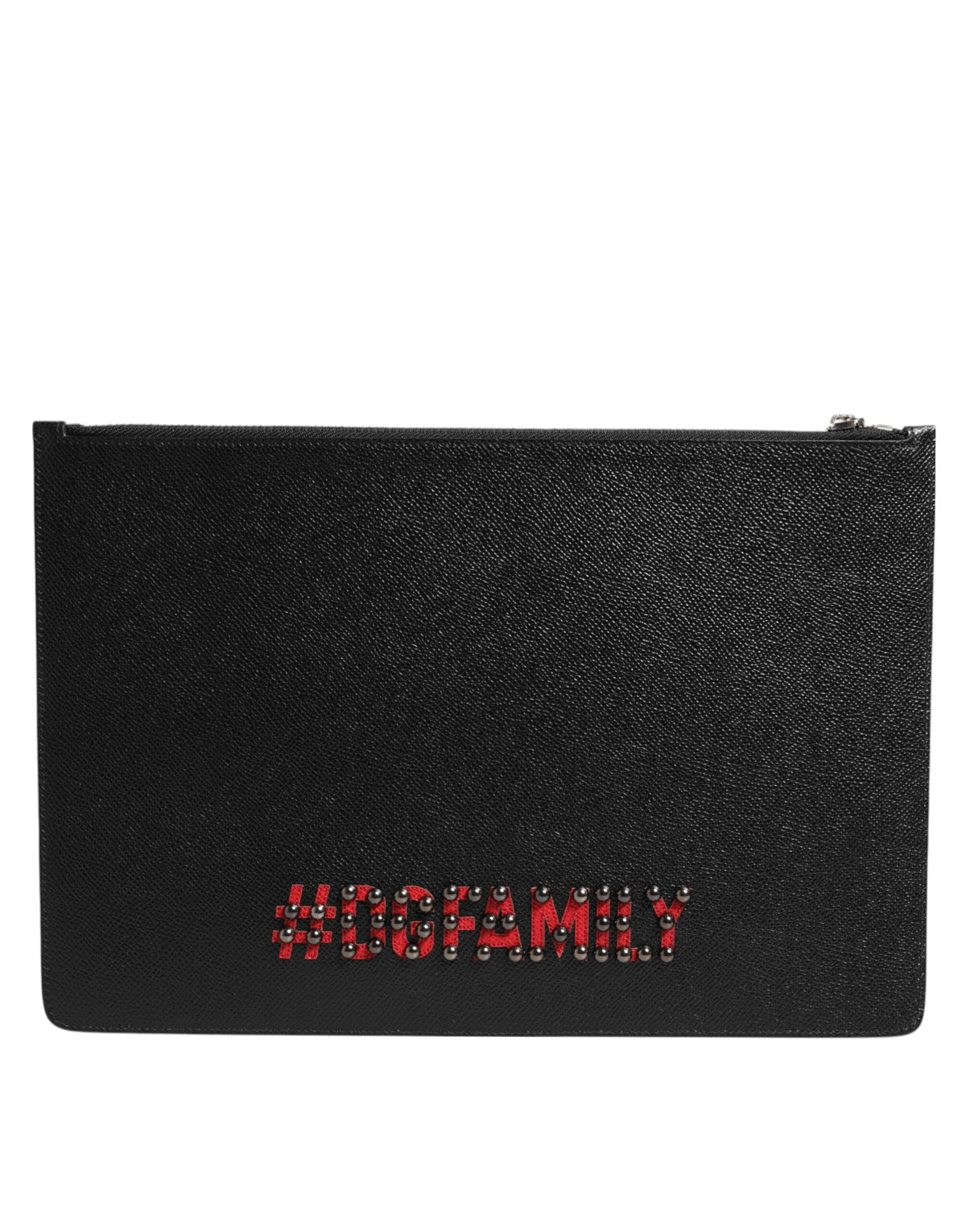 Dolce & Gabbana Black Leather #DGFAMILY Embellished Men Clutch Pouch Men's Bag