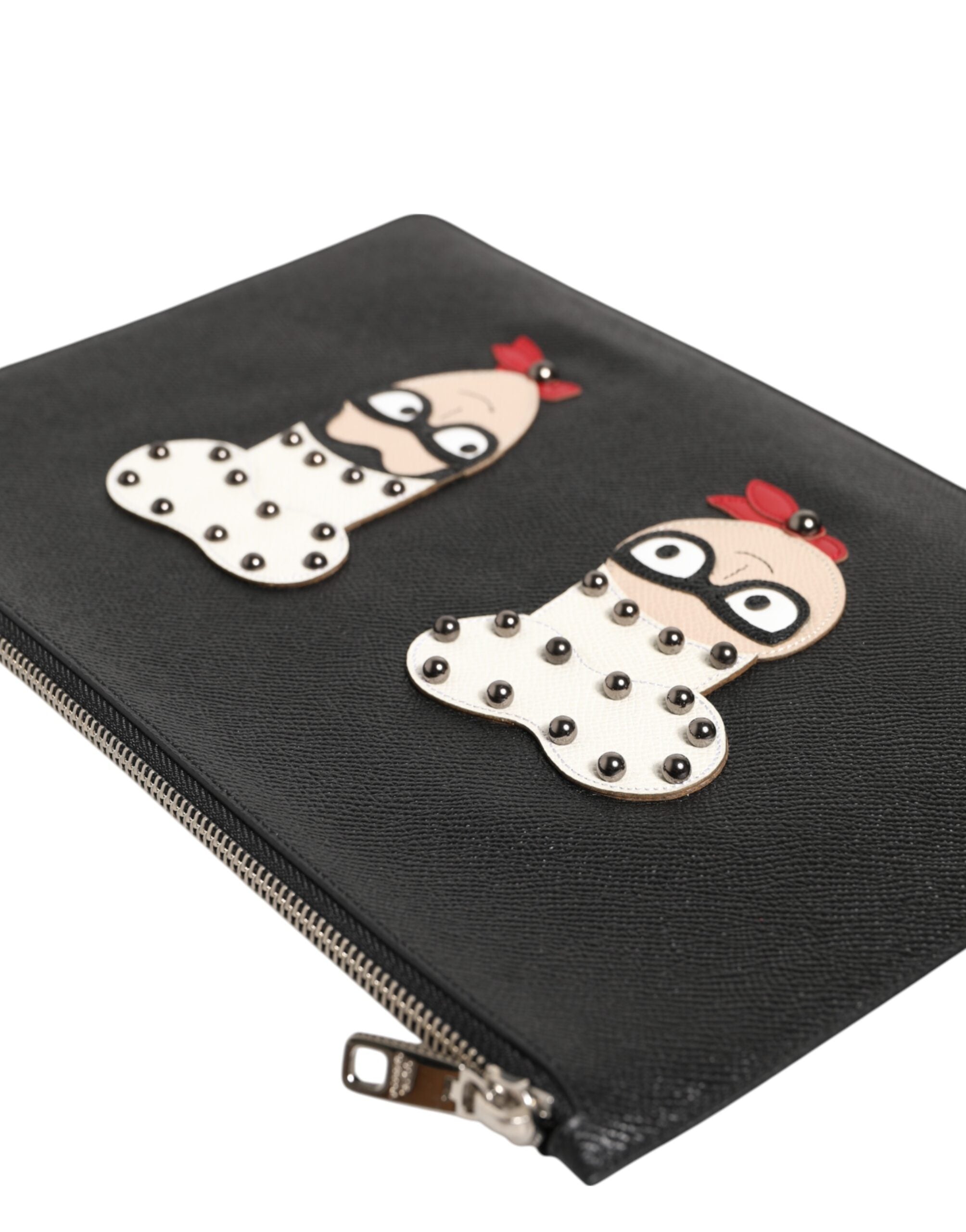 Dolce & Gabbana Black Leather #DGFAMILY Embellished Men Clutch Pouch Men's Bag