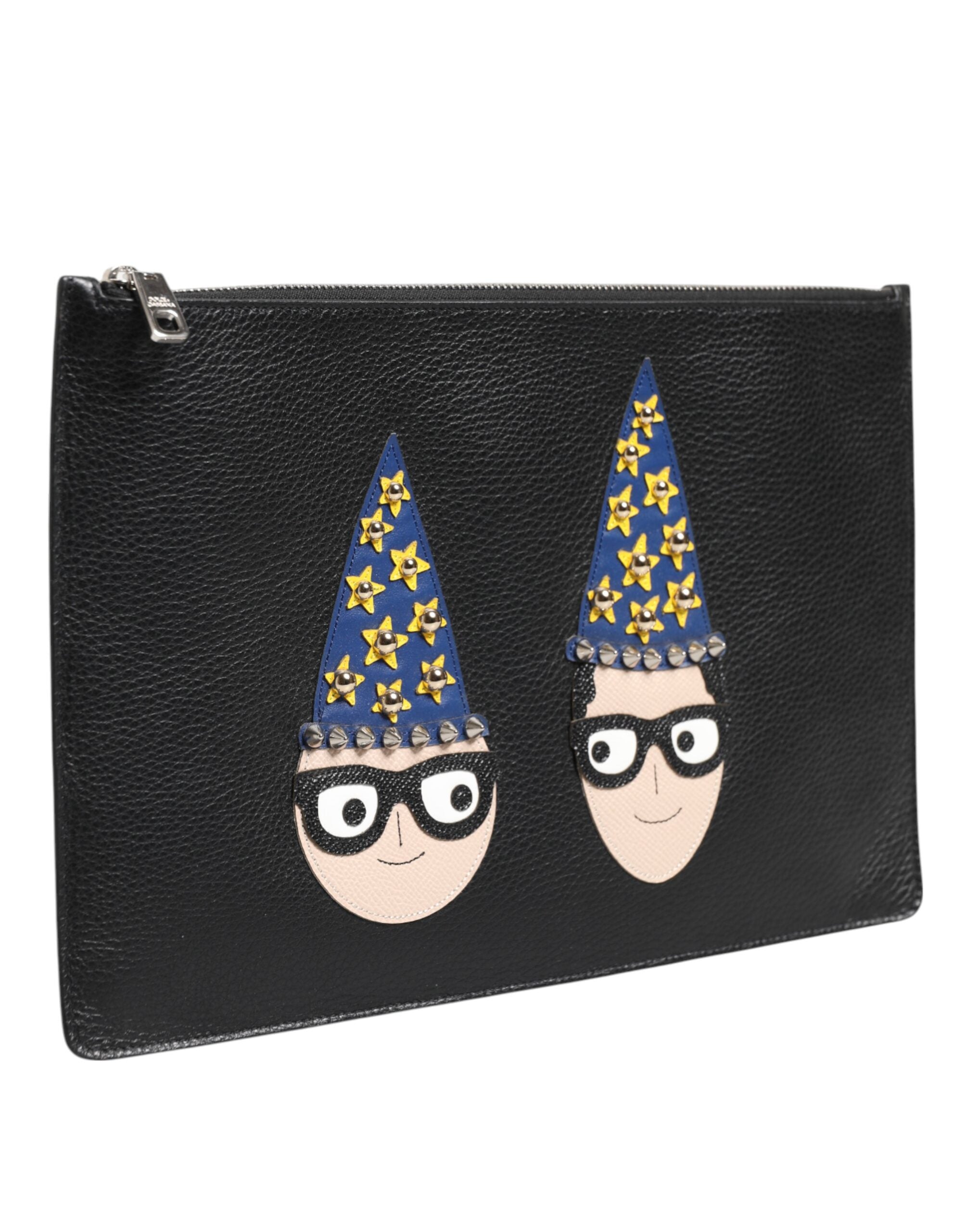 Dolce & Gabbana Black Leather #DGFAMILY Embellished Men Clutch Pouch Men's Bag