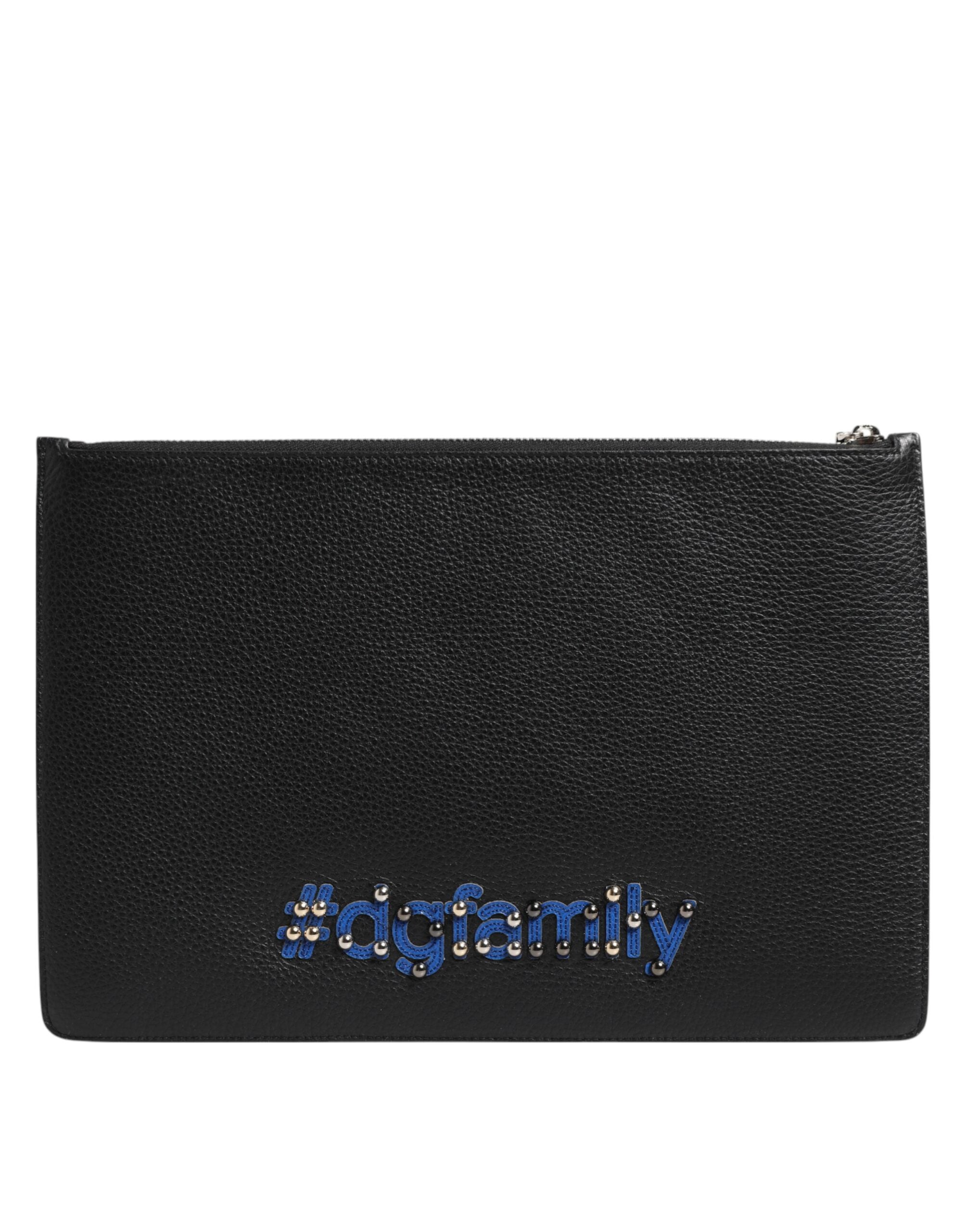 Dolce & Gabbana Black Leather #DGFAMILY Embellished Men Clutch Pouch Men's Bag