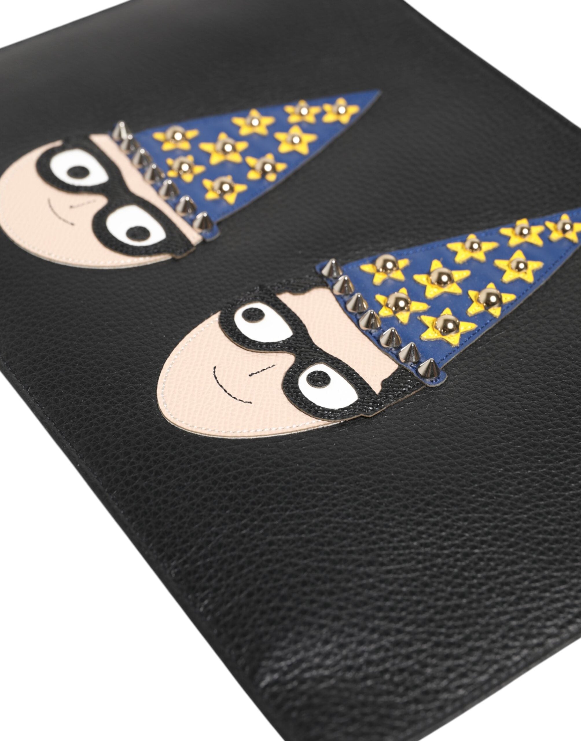 Dolce & Gabbana Black Leather #DGFAMILY Embellished Men Clutch Pouch Men's Bag