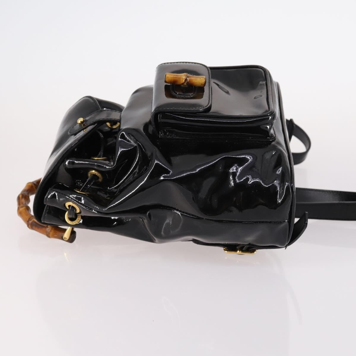 Gucci Vintage Bamboo Patent Black Patent_Leather Backpack Bag (Pre-Owned)