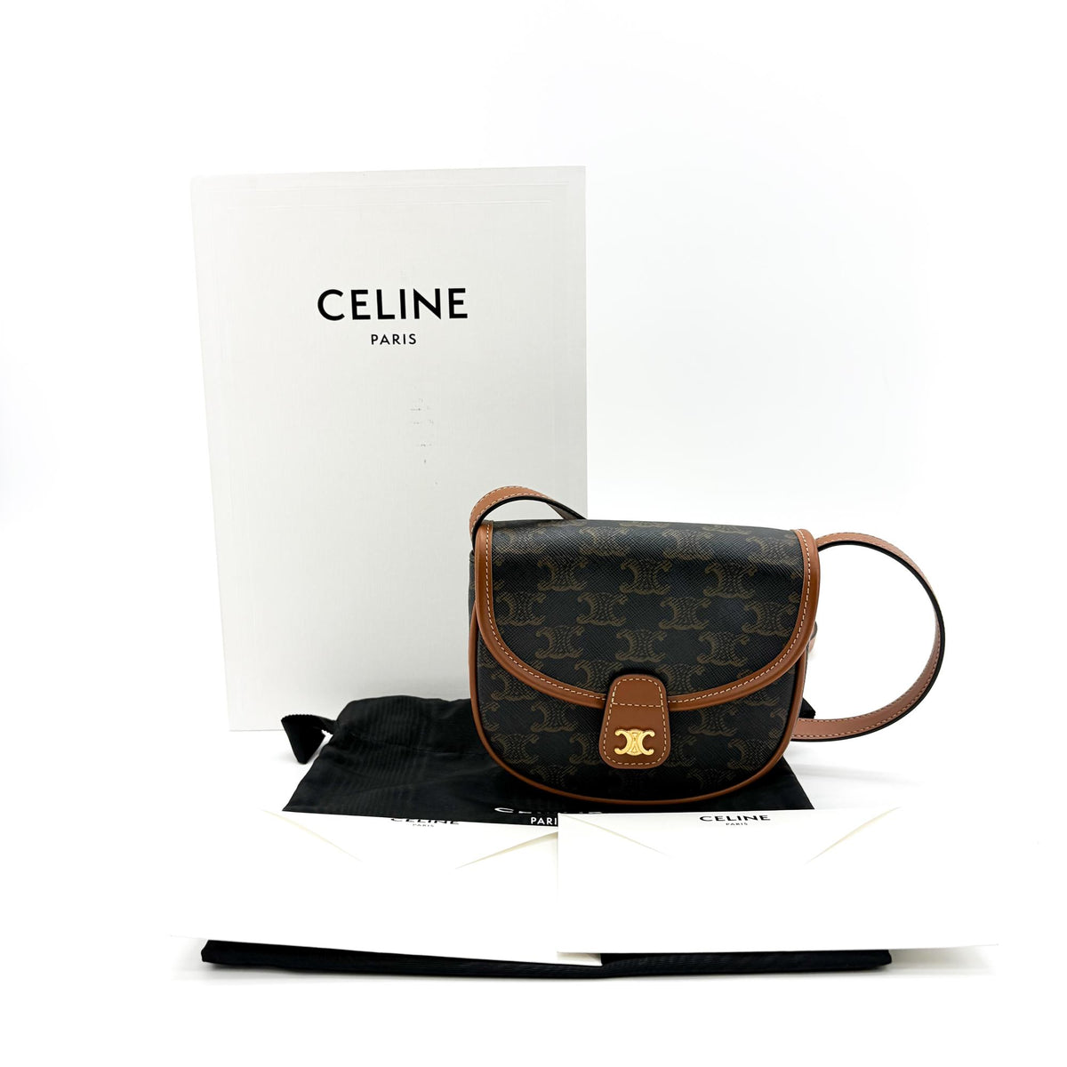 Celine Besace Flap Triomphe Coated Canvas Black Canvas Handbag (Pre-Owned)